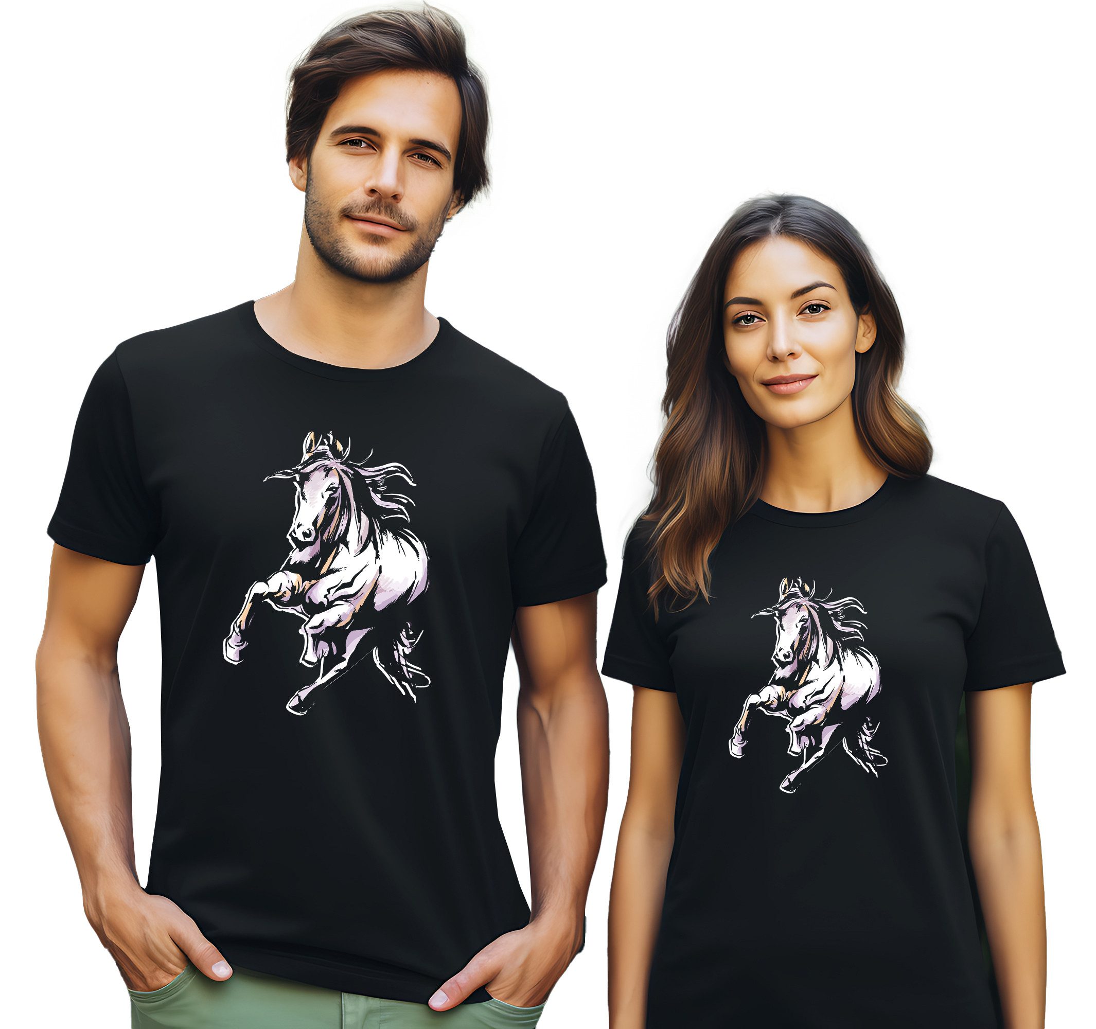 MyDesign24 T-Shirt Pferde print Shirt Pferde T-Shirt schwarz kurzarm Regular Fit i168