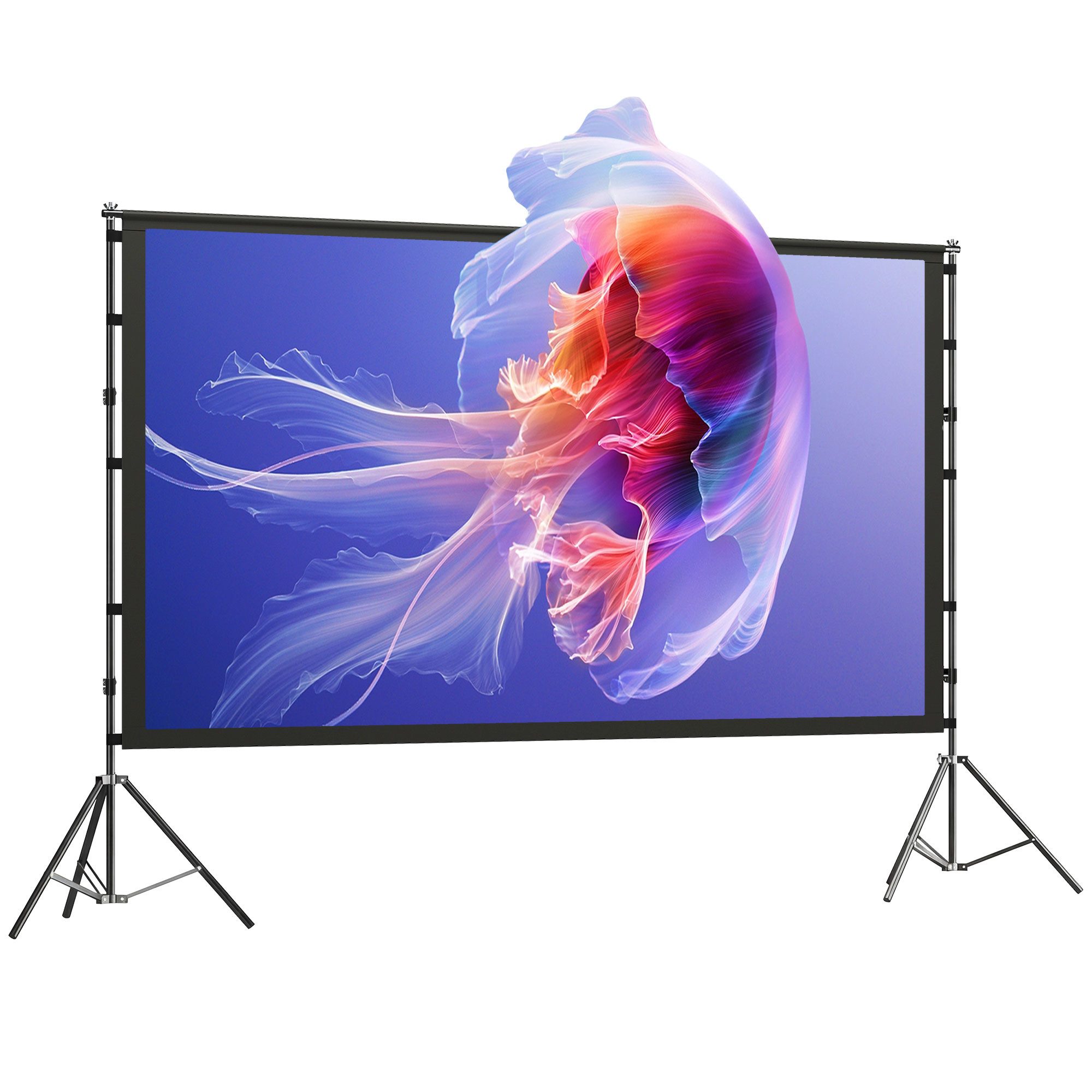 Novzep 100 Zoll 16:9 HD 4K/8K Projektor-Leinwand mit Ständer Motorleinwand (tragbare doppelseitige Leinwand mit klappbaren Stativen)