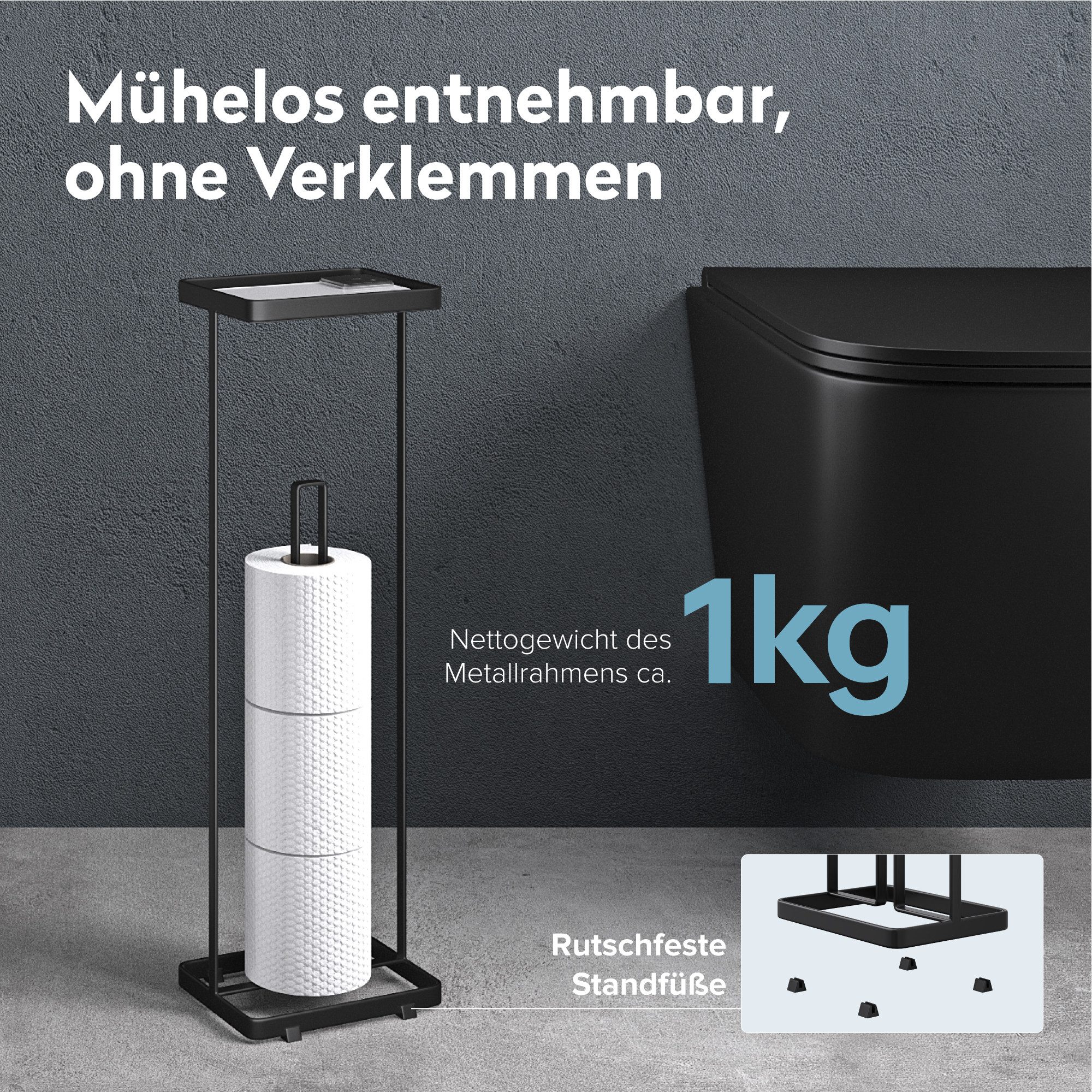doporro Toilettenpapierhalter Stehend Klopapierhalter Badezimmer Aufbewahrung für 4 Rollen Reglo04 – Bild 5 von 5