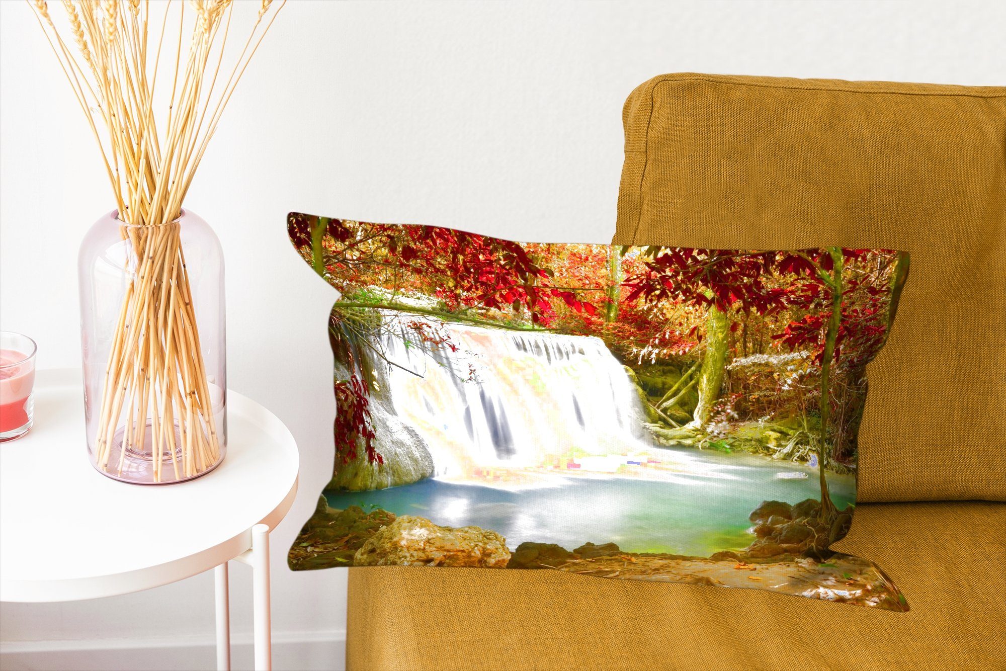 Herbst Zierkissen, Dekokissen Dekoration, - Füllung, Wasserfall mit Dekokissen Natur, Schlafzimmer MuchoWow - Wohzimmer