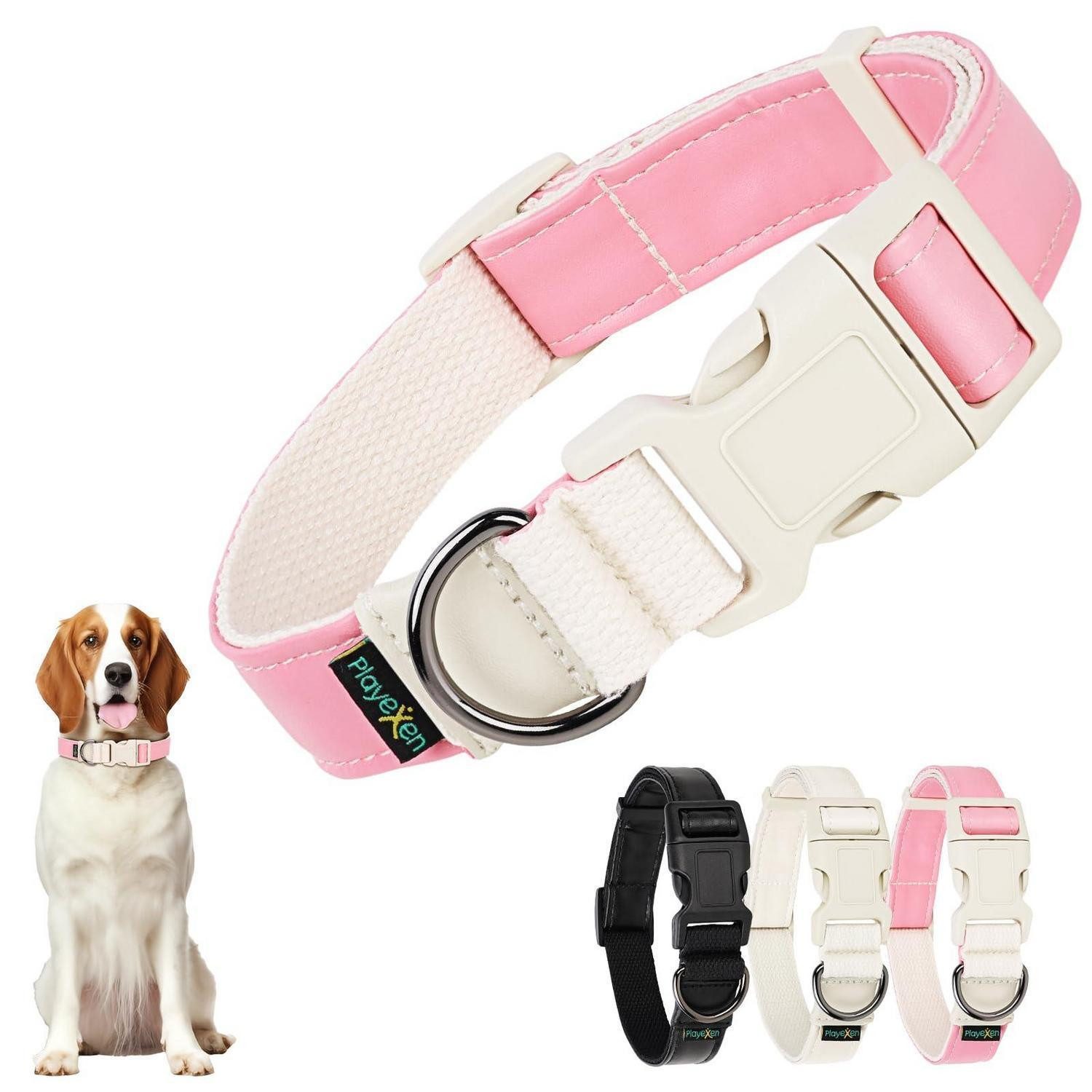 LuxusKollektion Hunde-Halsband Hundehalsband Rosa M verstellbar, Textil