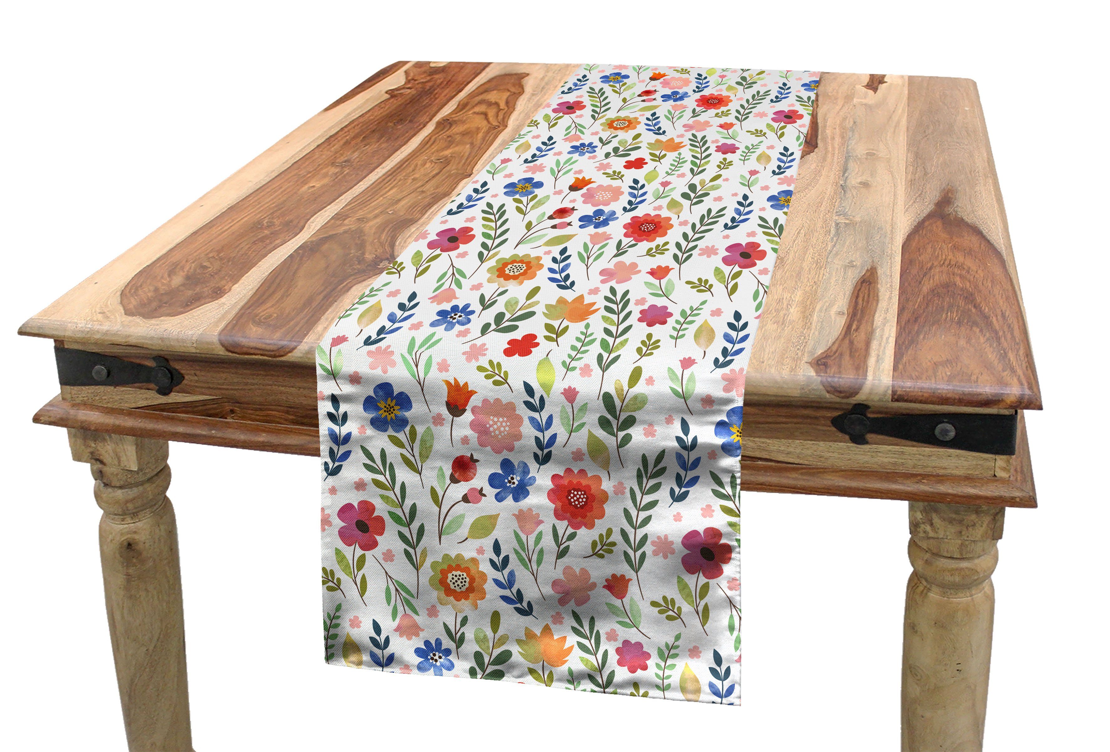 Abakuhaus Tischläufer Esszimmer Küche Rechteckiger Dekorativer Tischläufer, Blumen Weiche farbige Floret