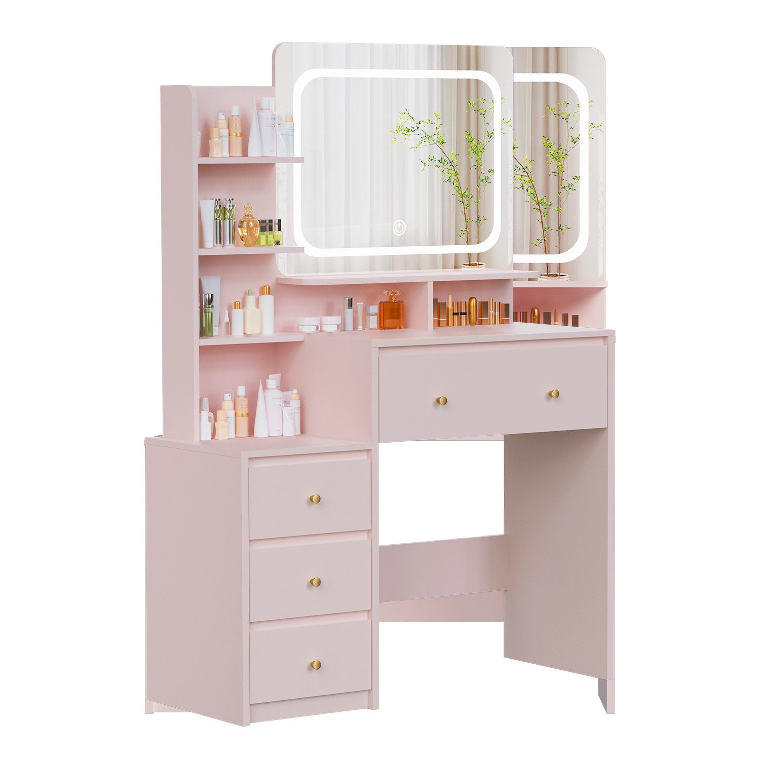 Lexzurn Schminktisch Schminktisch mit LED-Beleuchtung, 92.6x132x36 günstig online kaufen
