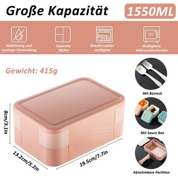 CALIYO Lunchbox Lunchbox Kinder, 1550ML Brotdose Kinder mit Fächern, Auslaufsicher Bento Box Jausenbox für Picknick Arbeit Reisen