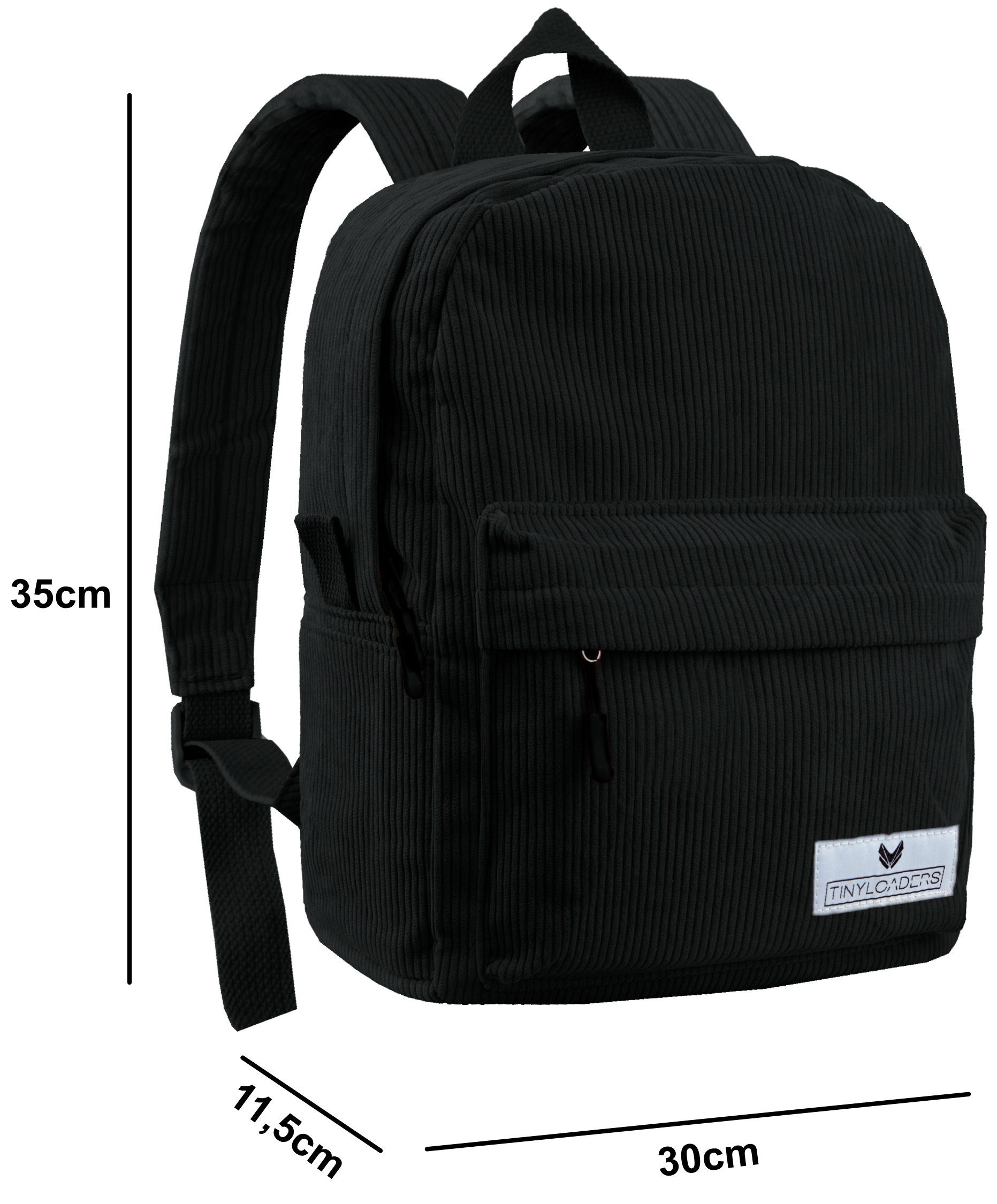 TINYLOADERS Kinderrucksack Kinderrucksack Kinder Schwarz Zipper, Kinder, PFC-frei, Robuste Kordrucksack, Innentasche, Rucksack Rucksack Kord Backpack Kordrucksack