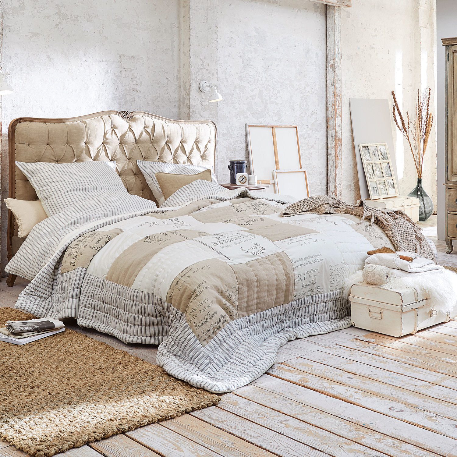 Mirabeau Tagesdecke Quilt Framingham leinen/weiß