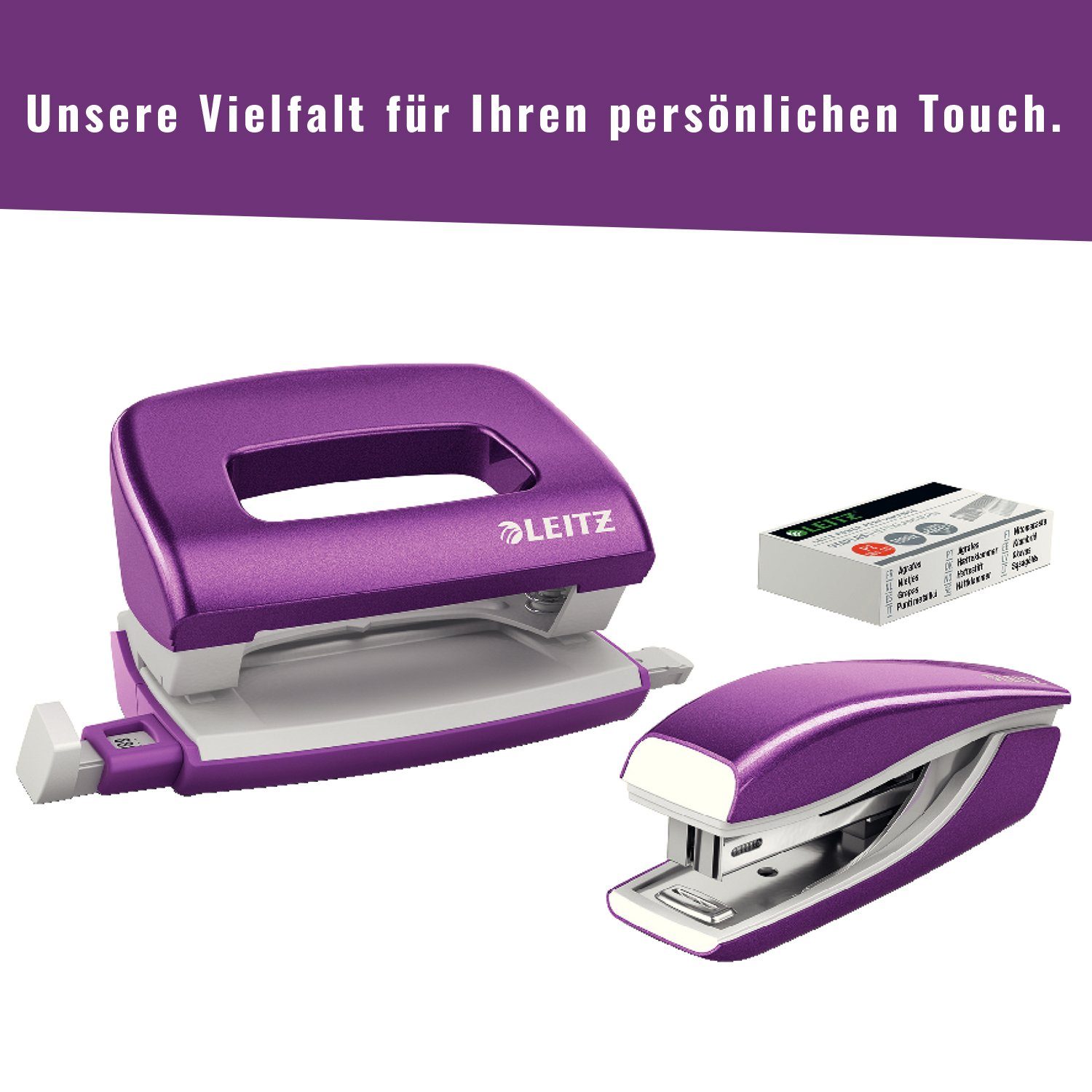 LEITZ Lochstanzer WOW Blatt, Heftklammern inkl. bis violett Heftgerät 30 Tacker