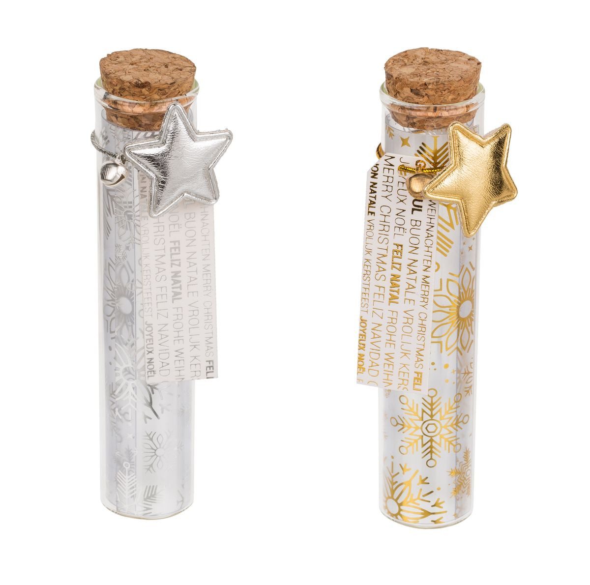 OOTB Dekohänger Glasfläschchen Korkverschluss 11cm Weihnachtsbaumhänger Geldgeschenk, kreative Geschenkidee