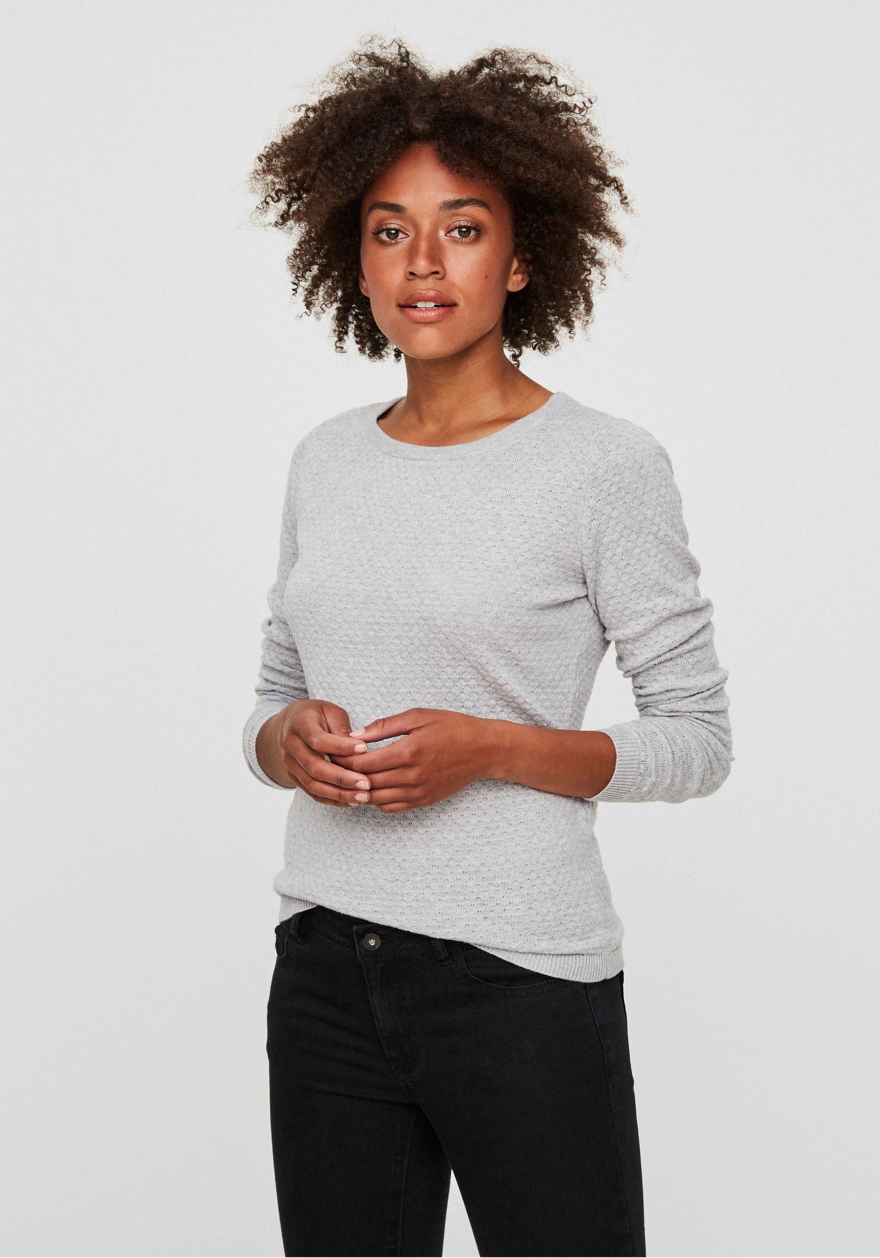 Moda Bio-Baumwolle BLOUSE grey O-NECK aus STRUCTURE melange Rundhalspullover VMCARE LS light Vero