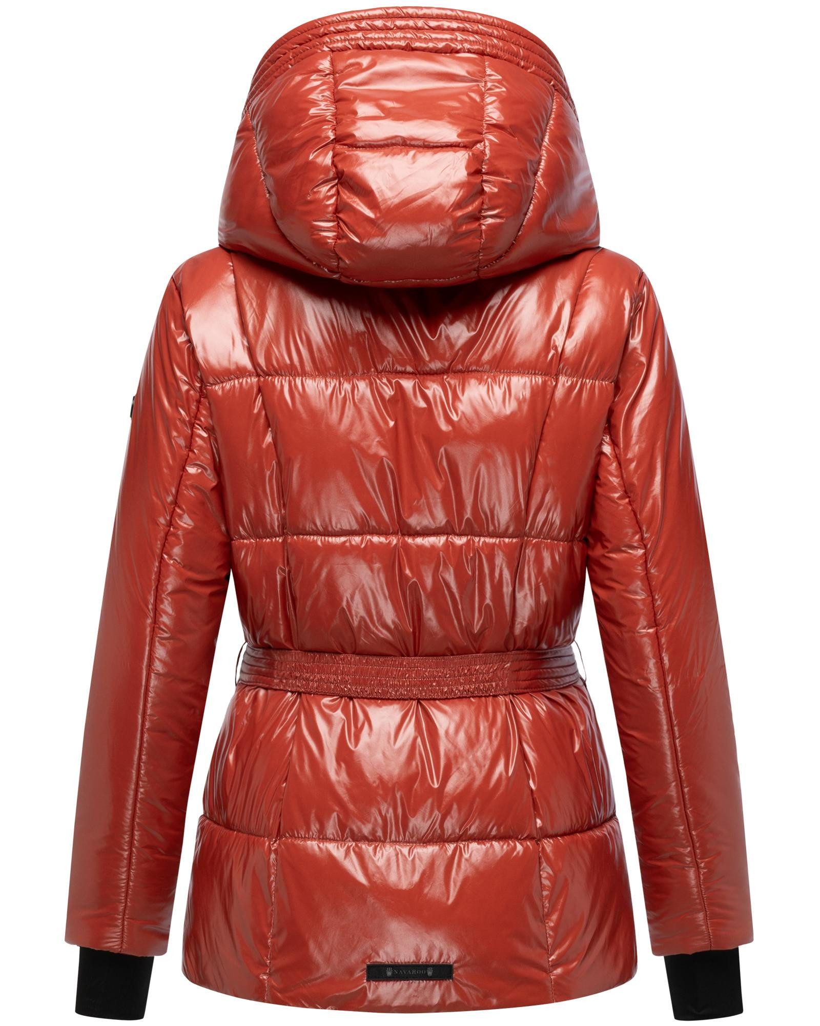 Navahoo Steppjacke Eisglanz 14 Glänzende Damen Winterjacke mit Taillengürtel