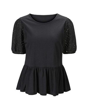 heine Rundhalsshirt LINEA TESINI Damen Designer-Jerseyshirt m. Spitze, schwarz