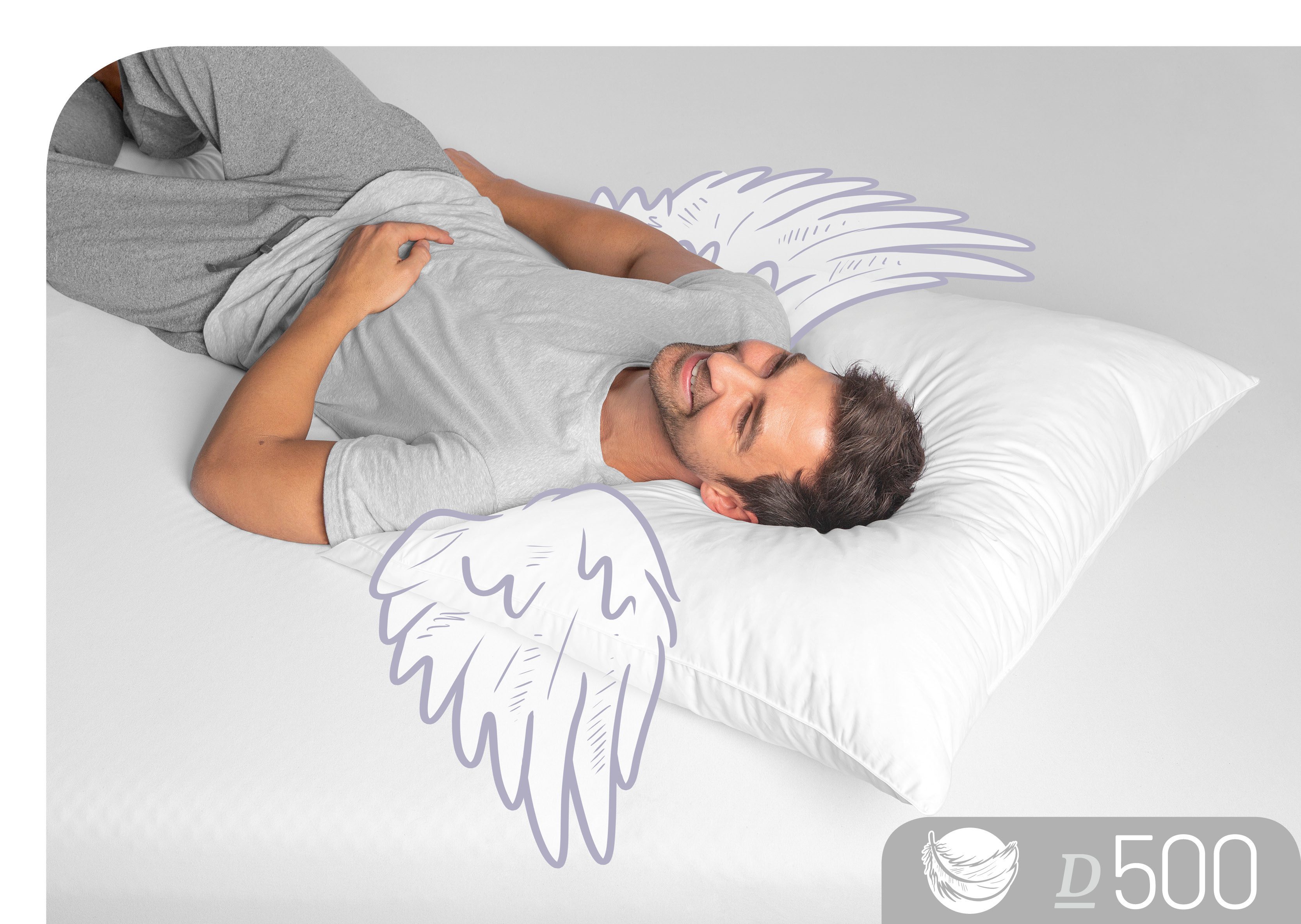 Schlafstil Gänsefederkopfkissen D500, Füllung: 30% Gänsedaunen, Klasse I, Downpass zertifiziert, Bezug: 100% Baumwolle, Made in Green, Hausstauballergiker geeignet, Bauchschläfer, Rückenschläfer, Seitenschläfer, hergestellt in Deutschland
