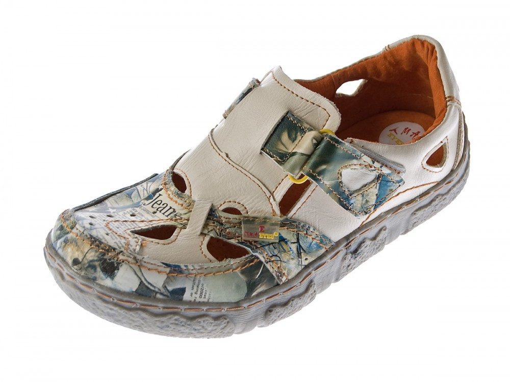 TMA Leder Sandalen TMA 7008 Halb Schuhe Zeitungsdruck Sandale Used Look, Zeitungsdruck, Frühjahr, Sommer