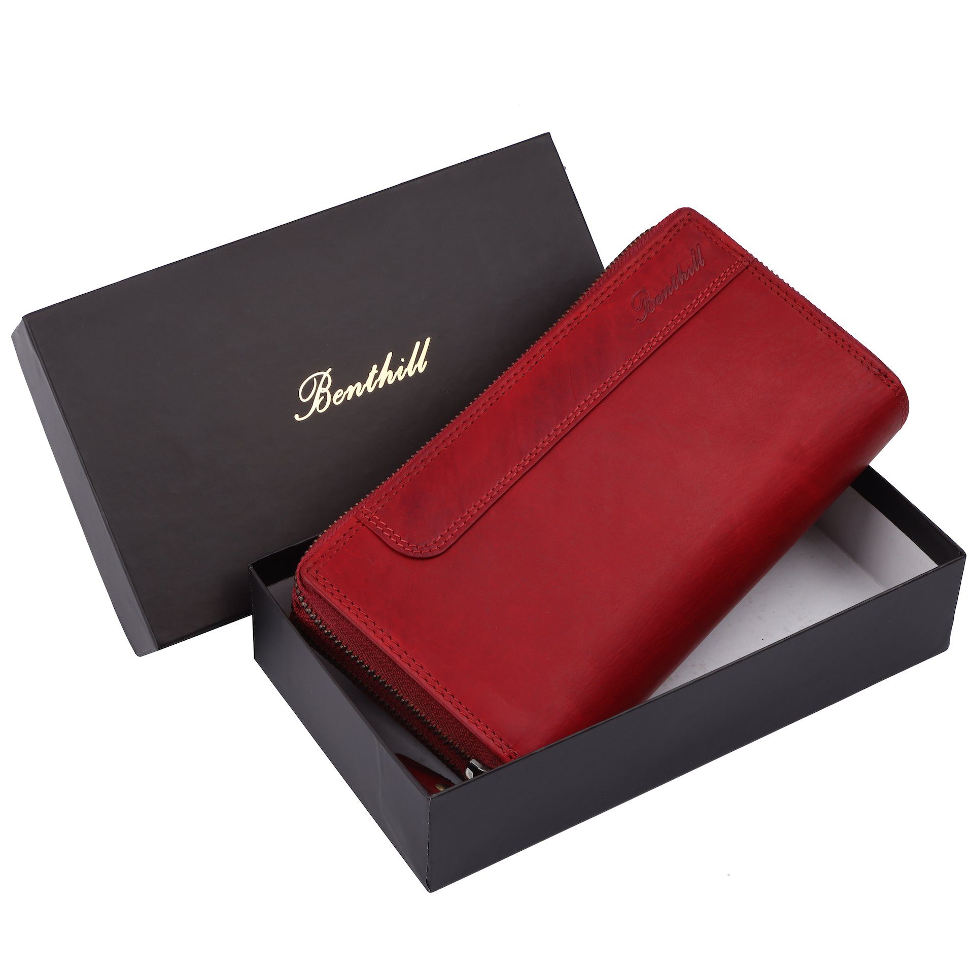 Benthill Geldbörse Damen Groß Echt Leder RFID Portemonnaie XXL mit vielen Kartenfächer, RFID-Schutz Kartenfächer Münzfach Reißverschlussfach