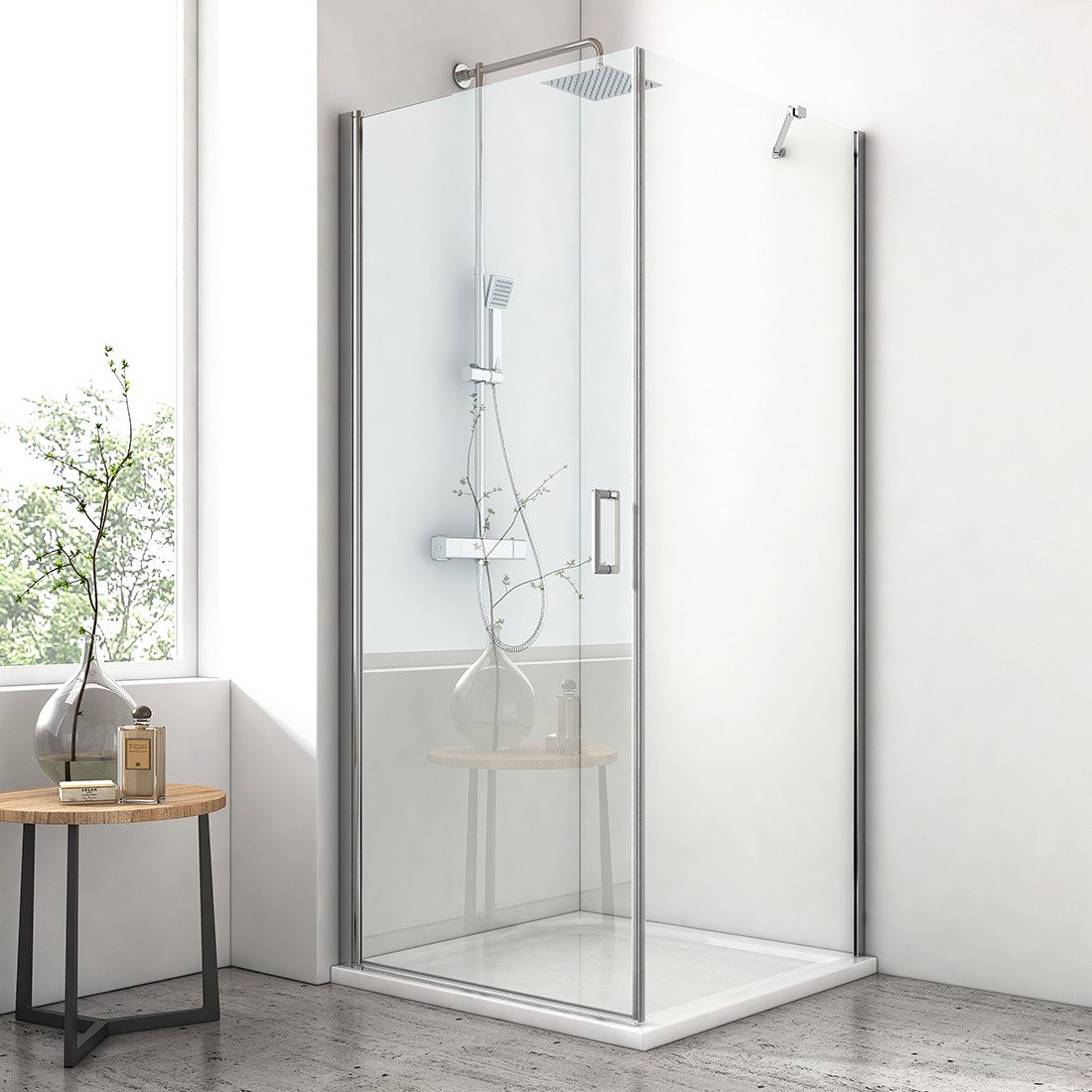 EMKE Eckdusche Eckeinstieg Duschkabine Duschabtrennung Drehtür Mit Seitenwand 195cm