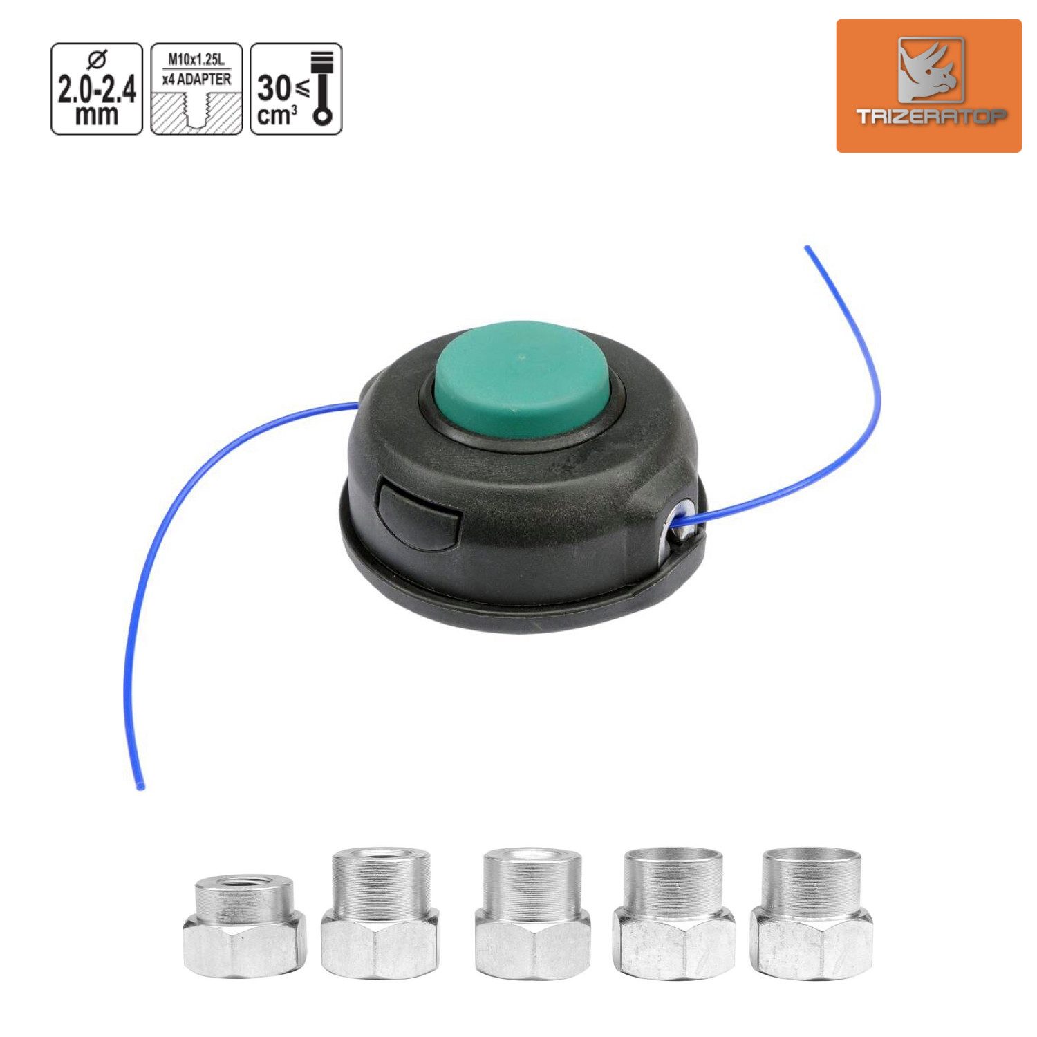 TRIZERATOP Fadenspule Freischneider, Trimmer Fadenkopf, Mähkopf 2 - 2,4mm inkl. 5 Adapter
