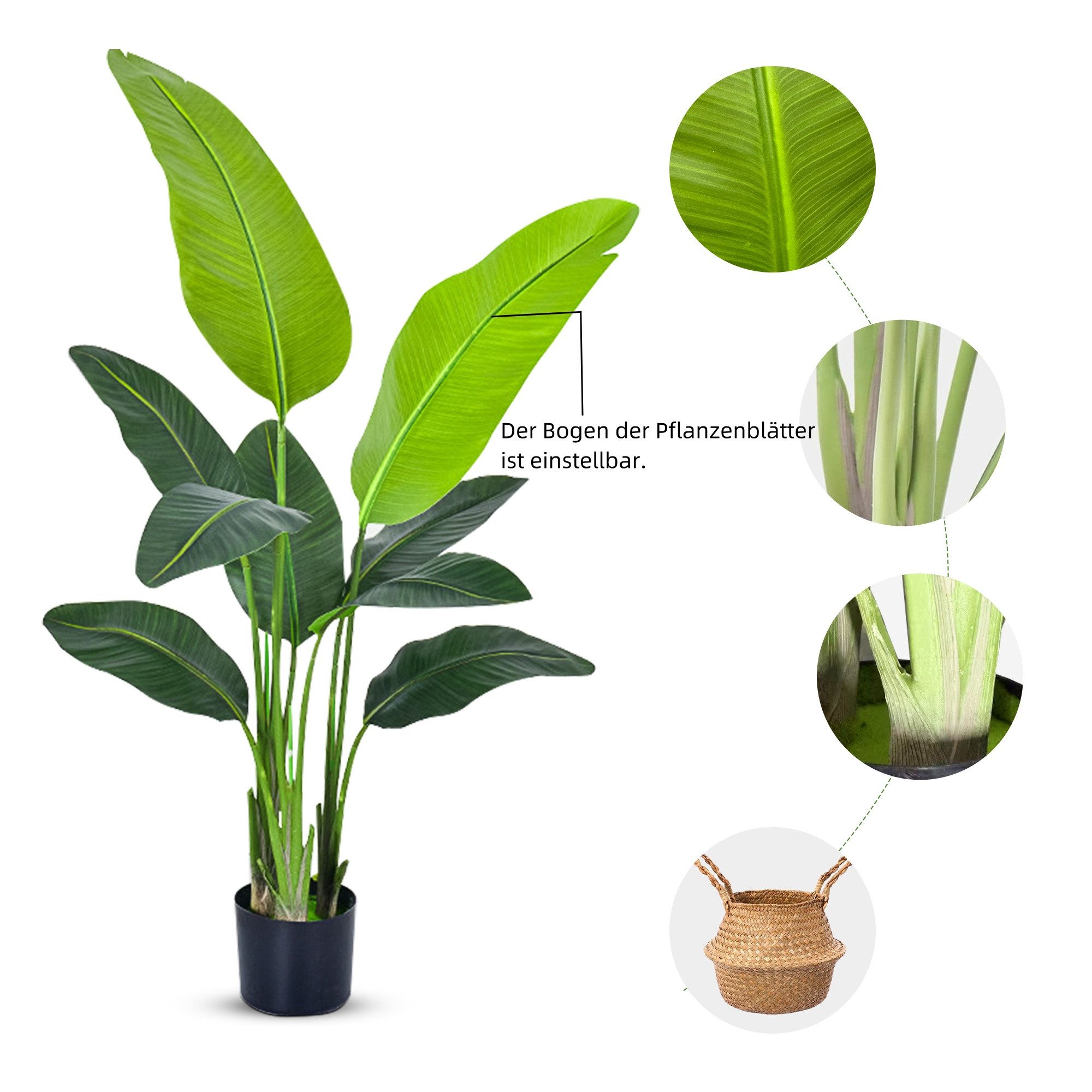 Kunstbaum Kunstpflanze Strelitzie Künstliche Pflanze, Höhe 120 cm/160 cm Strelitzie, SEHAUSEU, Höhe 120 cm