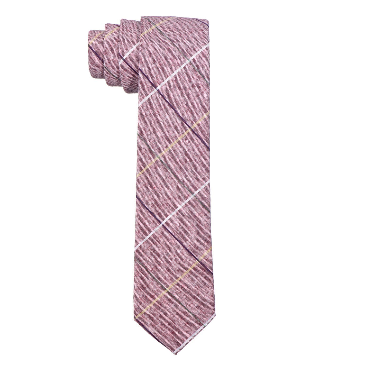 Krawatte) rot-weiß kariert gestreift DonDon für 1-St., 6 cm festliche 1x Herren Krawatte gestreift, oder Veranstaltungen Krawatte oder Büro (Packung, Baumwolle,