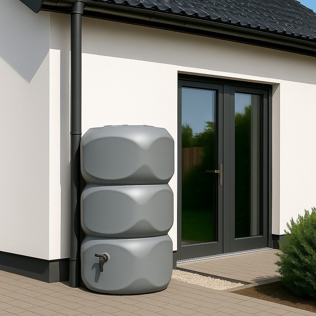 Thumbnail - YourCasa Regentonne 320 Liter [Aquablock] Regenfass aus Kunststoff mit Deckel, 58x58x118cm, mit Deckel, 5 Anschlüsse