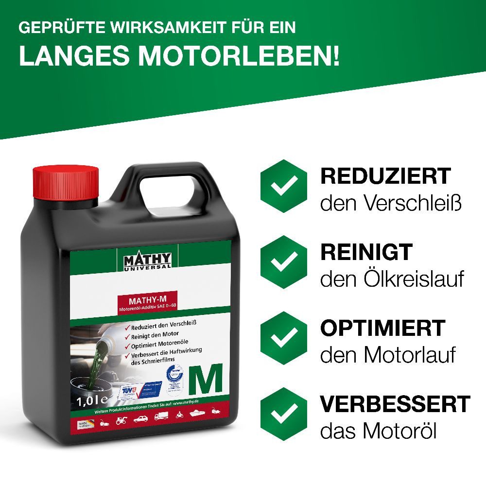MATHY Öl-Additiv MATHY-M Motoröl-Additiv 500 ml, 0,5 l, (1-St) Langfristiger Verschleißschutz für Verbrennungsmotoren
