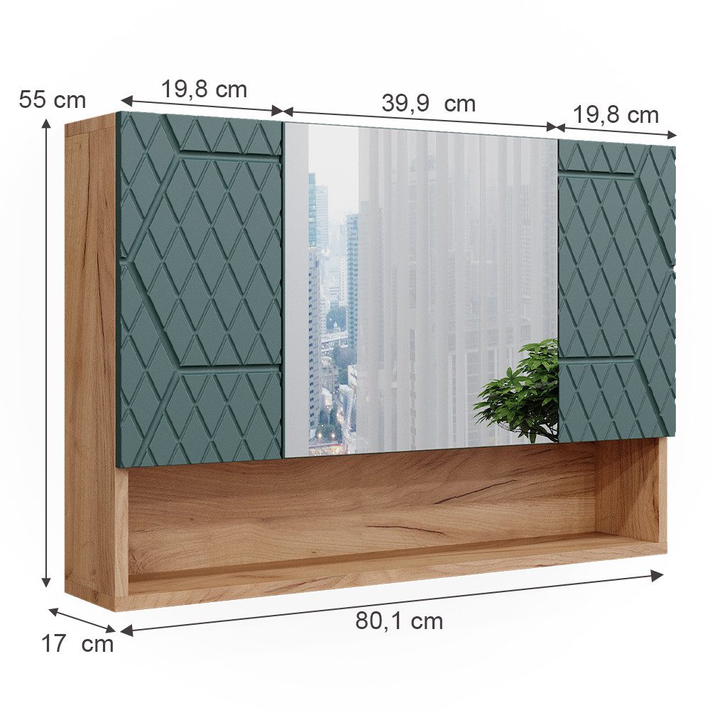 Vicco Badezimmerspiegelschrank Irma, Goldkraft Eiche/Grün, 80.1 x 55 cm (1-St)
