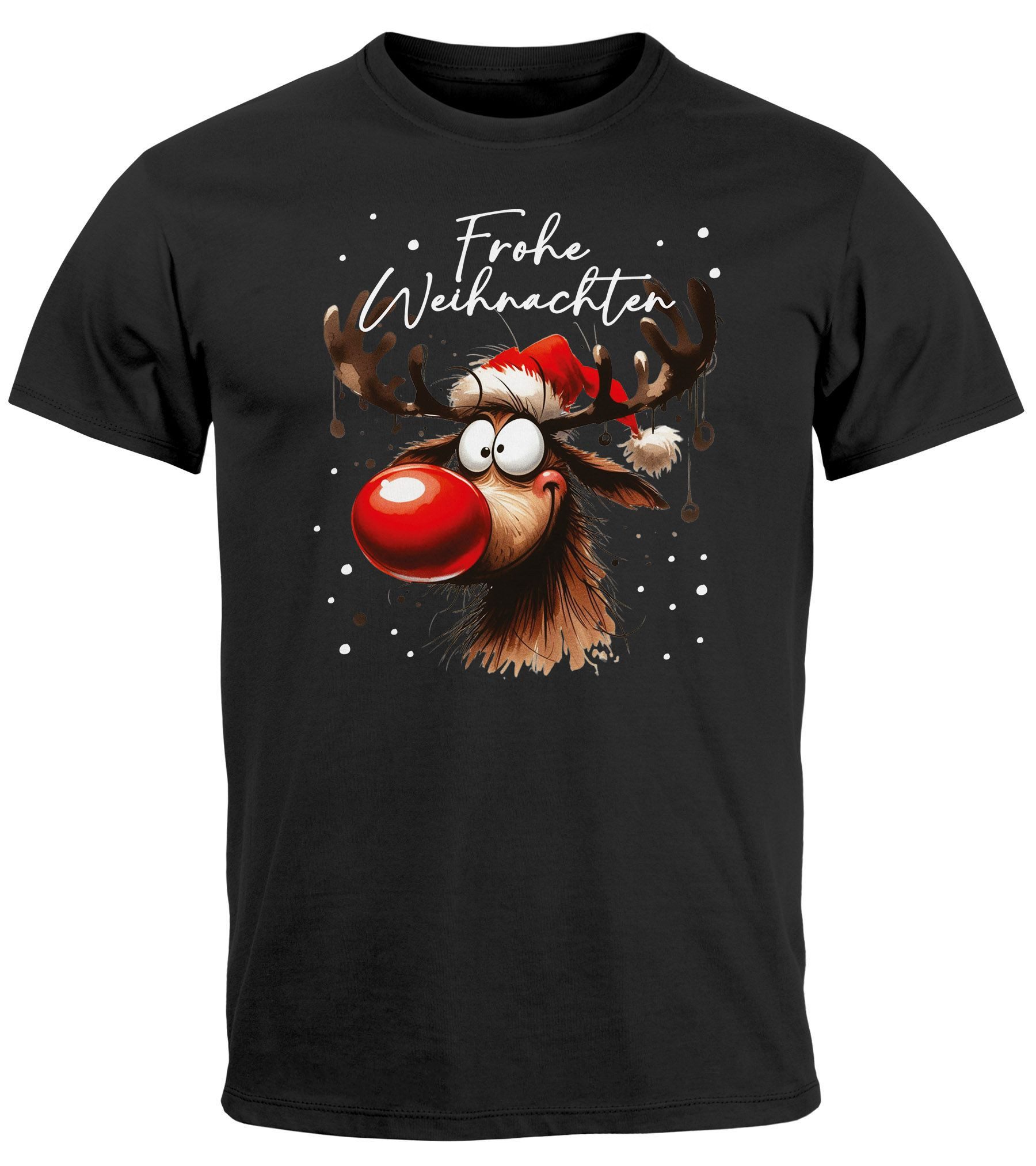 Print-Shirt Herren T-Shirt Weihnachten Printshirt Rentier Rudolf Design Aufdruck