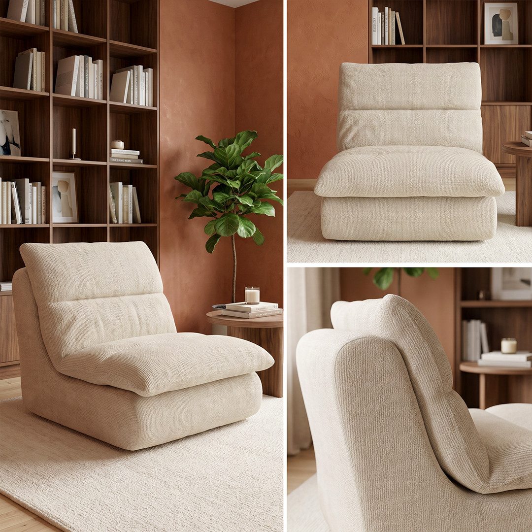 skølm Relaxsessel Sváfa aus Cord/Chenille, dick gepolsterter Vollschaumessel 11,5 cm (Chenille, Beige), vakuumiert – ohne Aufbau – Bild 5 von 5