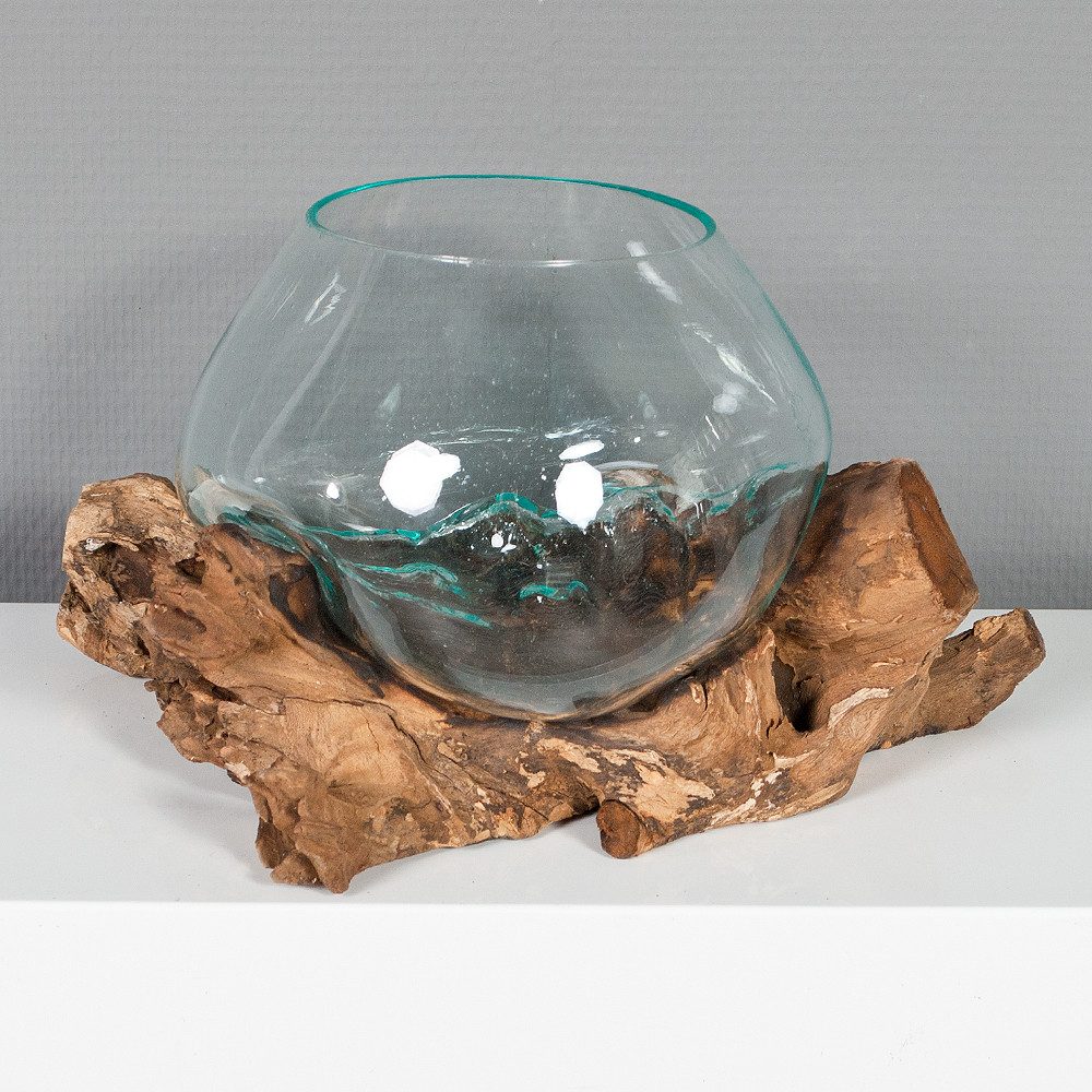 LebensWohnArt Dekoobjekt Deko-Glas DROP-2 ca. 20cm Teak Natural Handarbeit, mundgeblasen