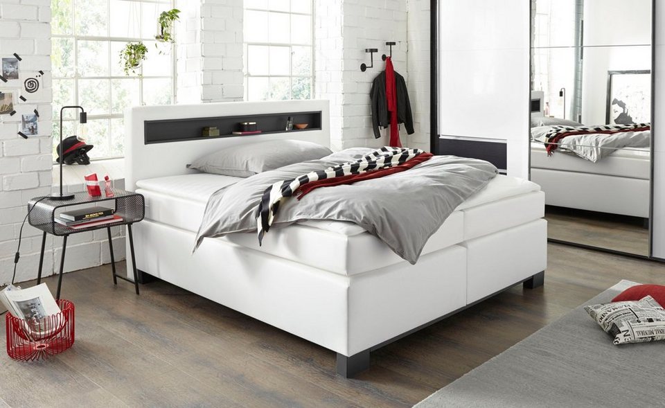 Bruno Banani Boxspringbett Mit Holzeinsatz Und Led Leuchten Im Kopfteil Online Kaufen Otto