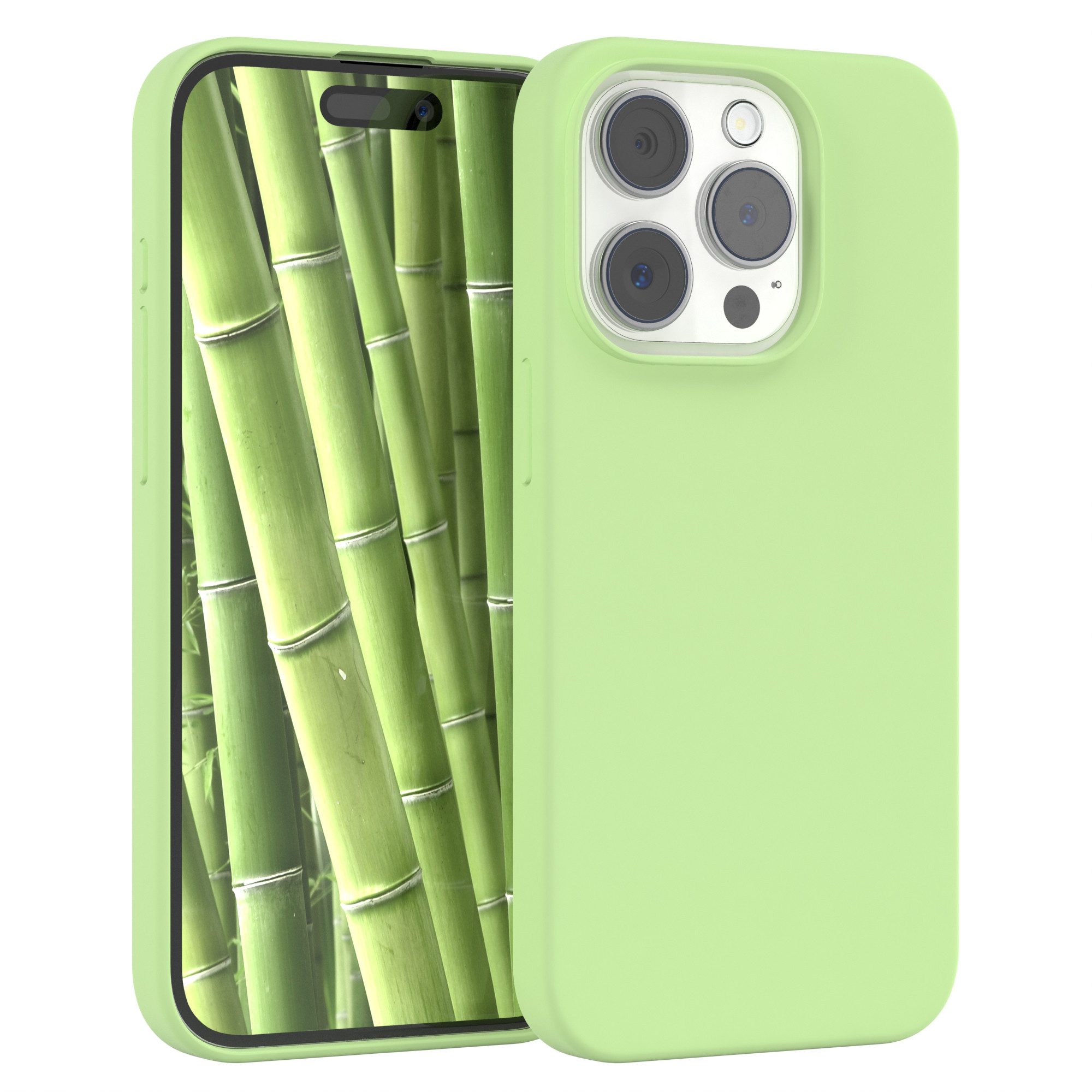 EAZY CASE Handyhülle Premium Silikon Case für Apple iPhone 15 Pro 6,1 Zoll, Bumper Case kratzfest Hülle mit Kameraschutz Handycover Softcase Grün