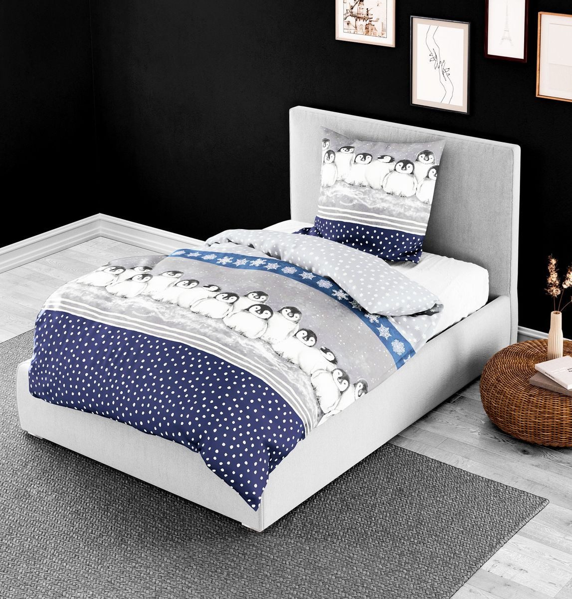 JACK Bettwäsche 135x200cm Winter Schneeflocken Pinguine, Biber, 2 teilig, I günstig online kaufen