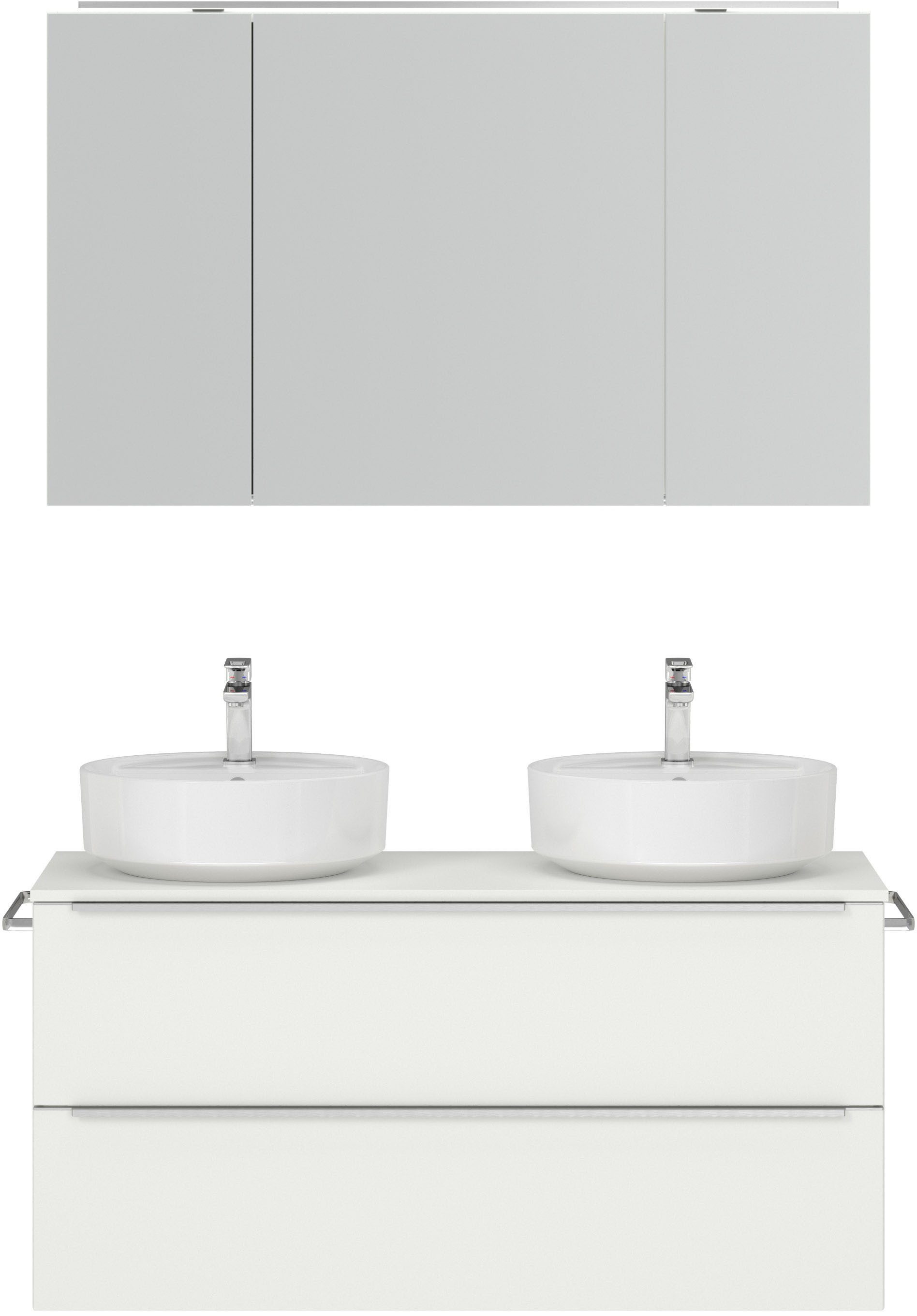 nobilia® Badmöbel-Set Alvene, (2-St., vormontiert, mit Soft-Close), inkl. Spiegelschrank mit Beleuchtung und Dimmerfunktion, in 4 Breiten