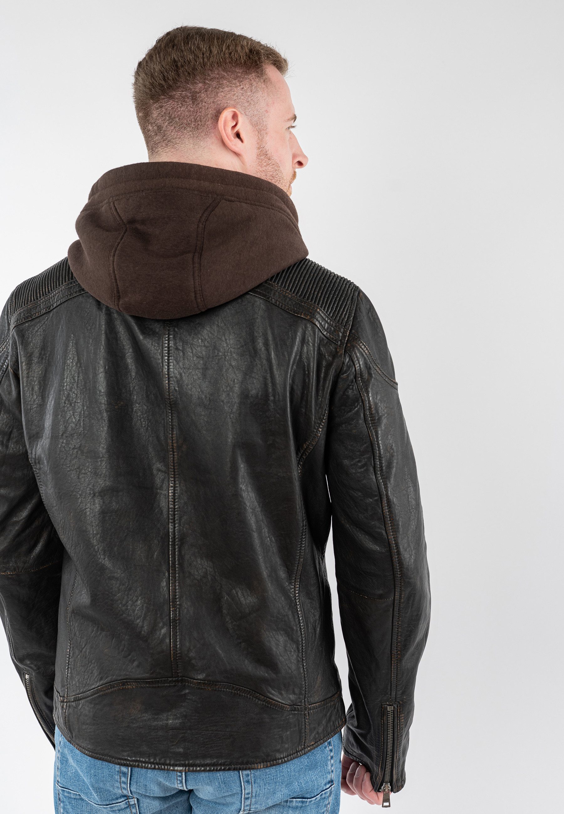 Mauritius Lederjacke MMWanjo mit abnehmbarer Jersey-Kapuze – Bild 4 von 5