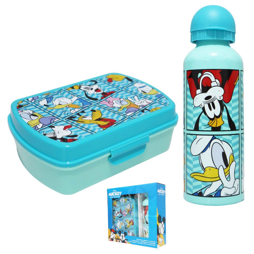 Disney Lunchbox Disney Mickey Maus 2 tlg Lunch Set Brotdose Alu Trinkflasche 500 ml, Kunststoff Alu, (2-tlg)
