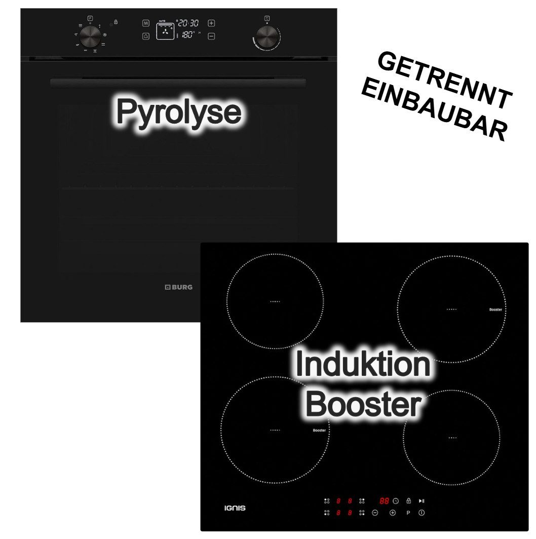 VESTEL Backofen-Set Backofen 78L Pyrolyse visioTouch+ Bauknecht Induktionskochfeld Booster, Pyrolyse-Selbstreinigung