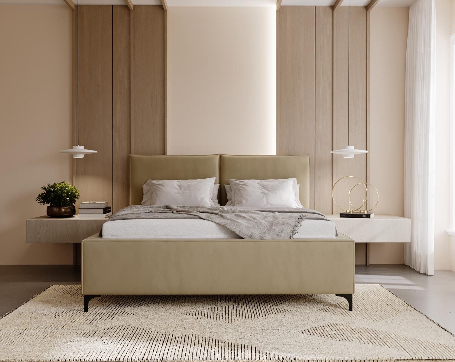 Compleo Polsterbett LEO Füße aus Metall, Elegant und modern Cordstoff oder Velvet