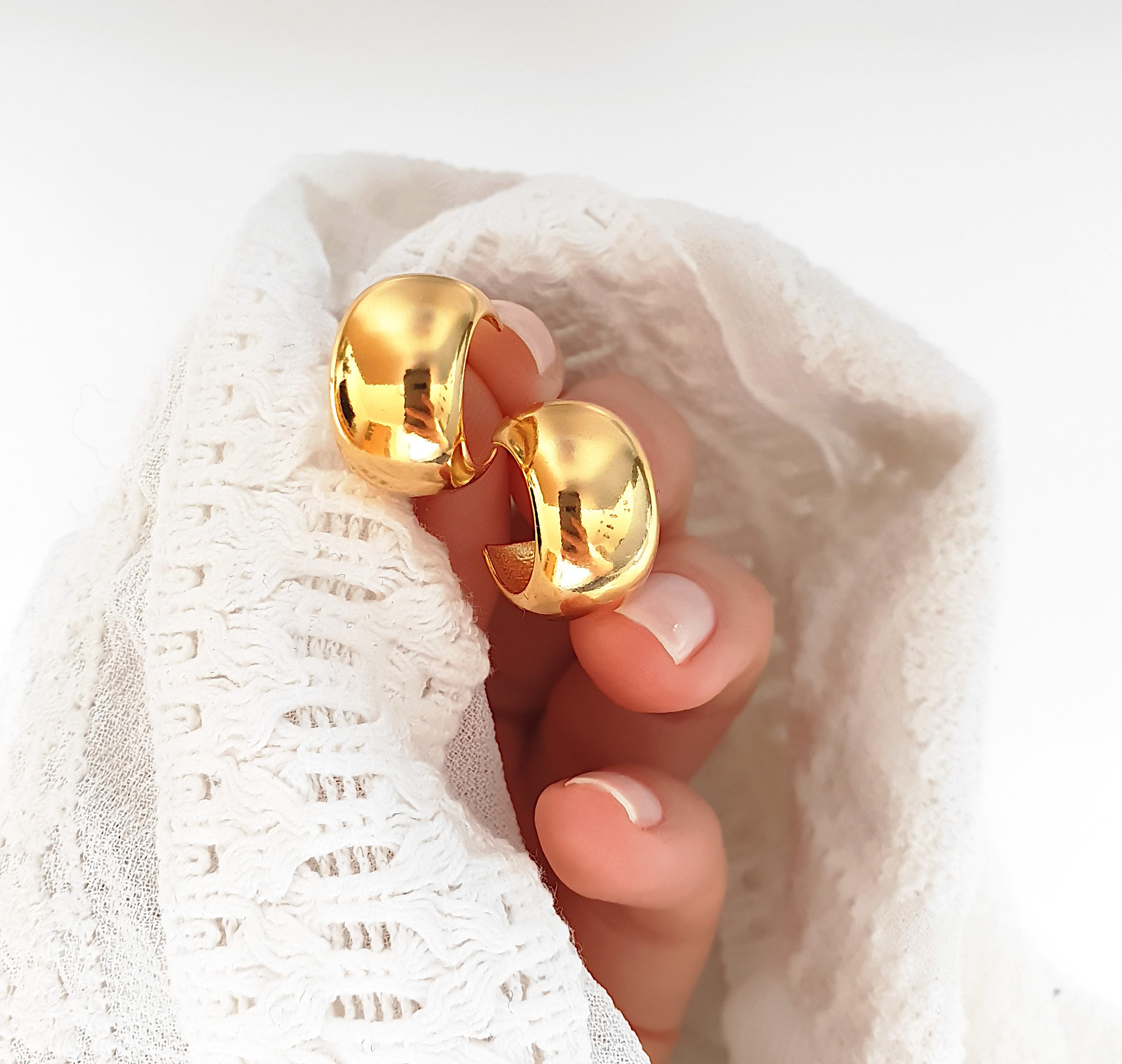 SCHOSCHON Paar Creolen Bauchige Halbcreolen 925 Silber vergoldet, Ohrschmuck für Damen aus 925 Silber