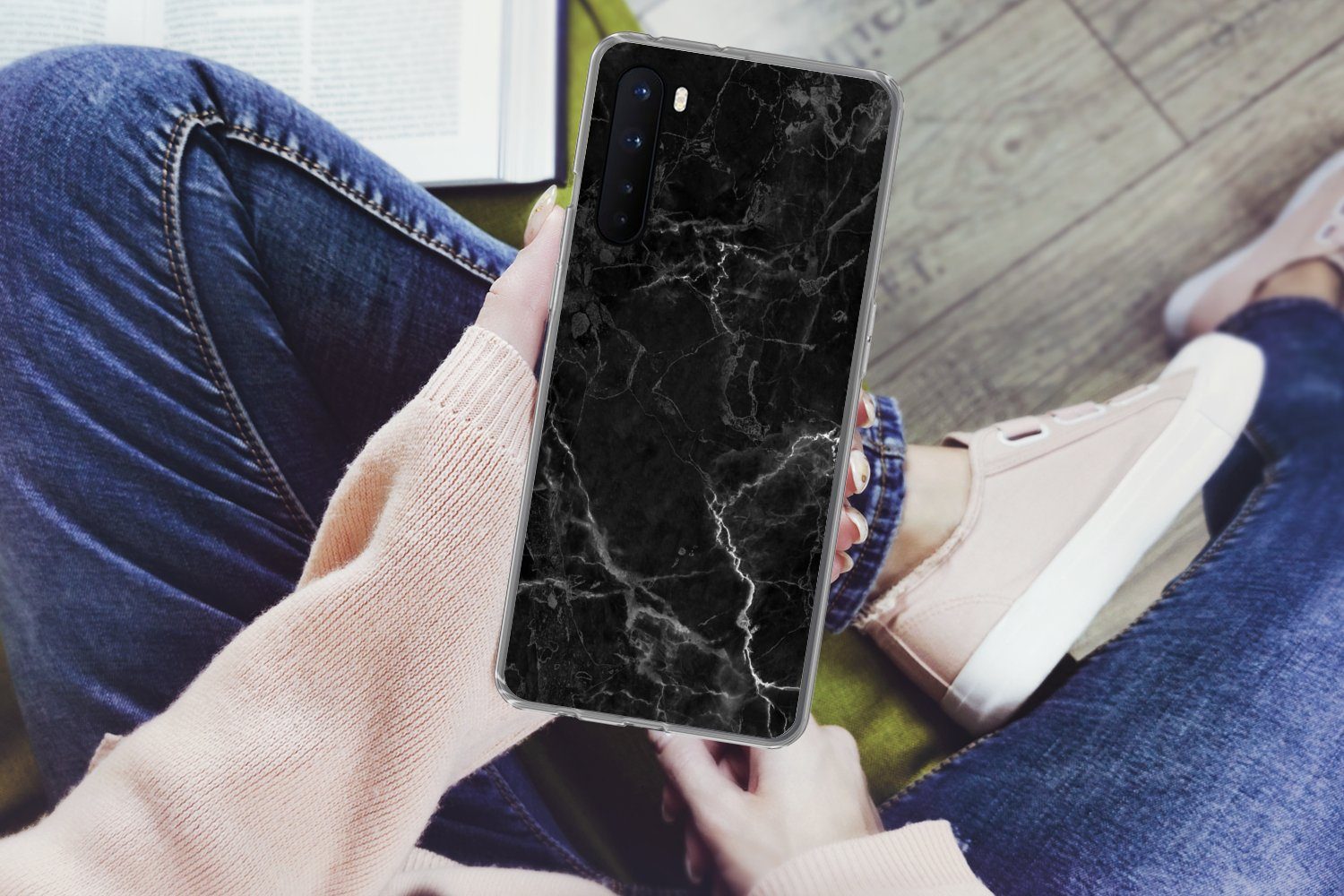 MuchoWow Handyhülle für OnePlus Nord Marmor - Schwarz - Weiß - Textur - Marmoroptik, Phone Case, Silikon, Schutzhülle Dünn