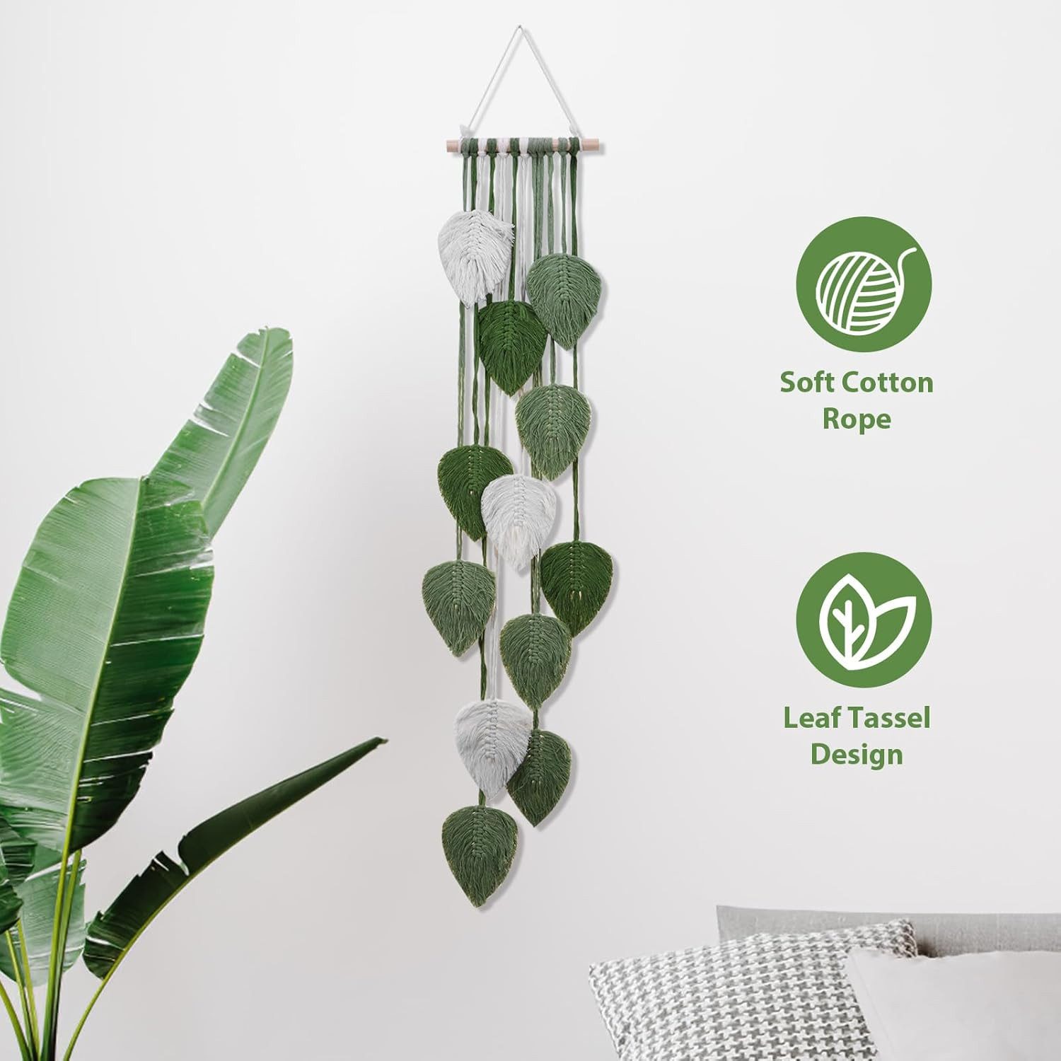 Kaket Hängedekoration Blatt Makramee Wandbehang, Boho Raumdekor – Bild 4 von 5