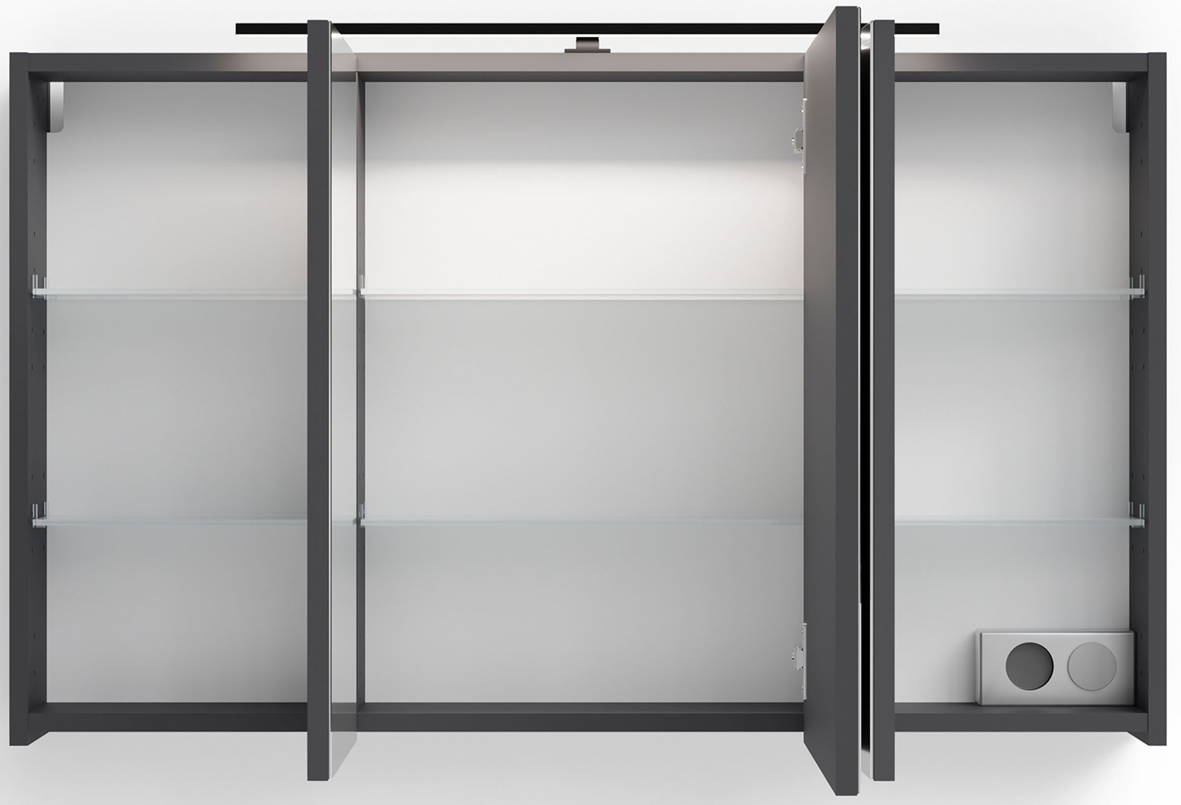 byLIVING Spiegelschrank Serie Spree, in vielen Breiten erhältlich Soft-Close, LED Beleuchtung mit Schalter- und Steckdosenbox – Bild 4 von 5