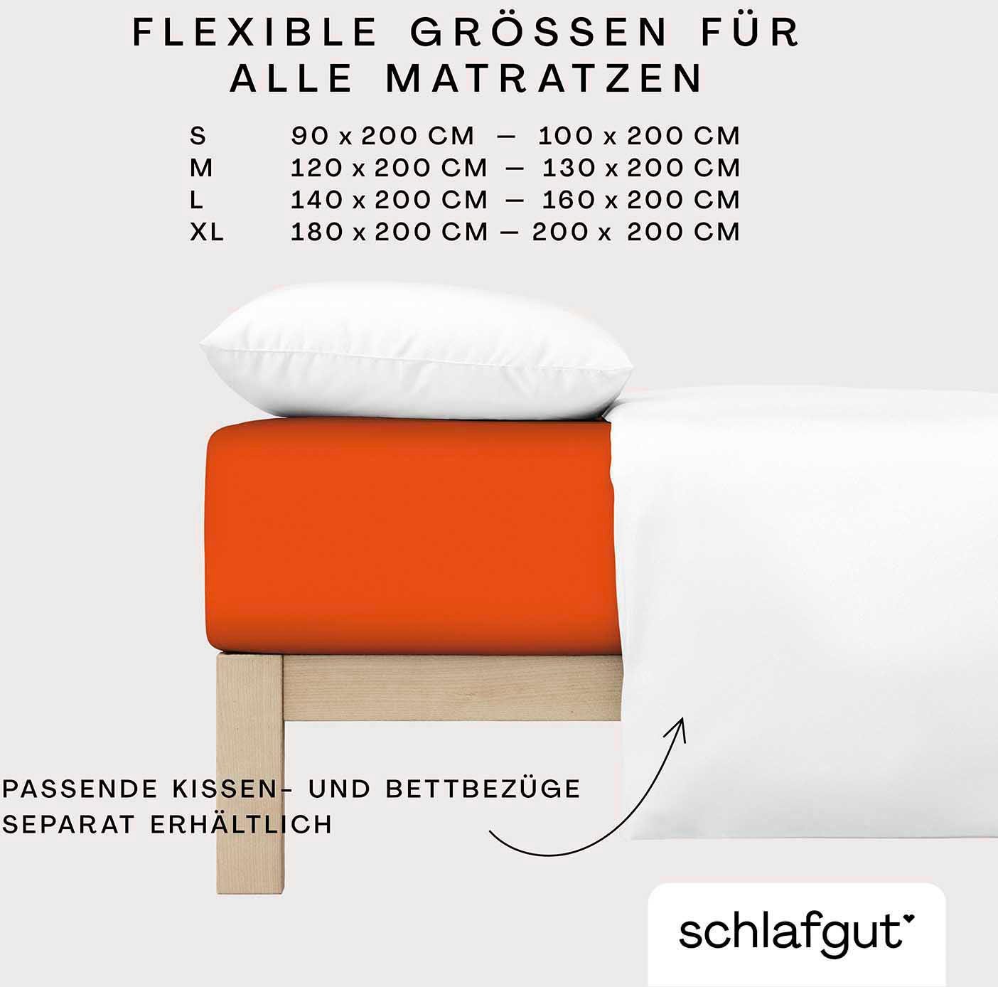 Schlafgut Spannbettlaken CASUAL Bettlaken 100% gekämmte Bio-Baumwolle, 150 g/m², Spannbetttuch, Jersey, Gummizug: rundum, (1 Stück), Bettlaken bis 25 cm Höhe, langlebig, weich, Antipilling-Ausrüstung