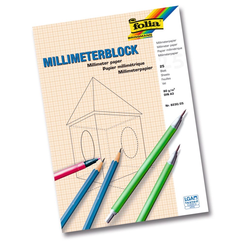 Folia Max Bringmann KG Millimeterpapier folia Millimeterblock 80g/m² DIN A3 25 Blatt