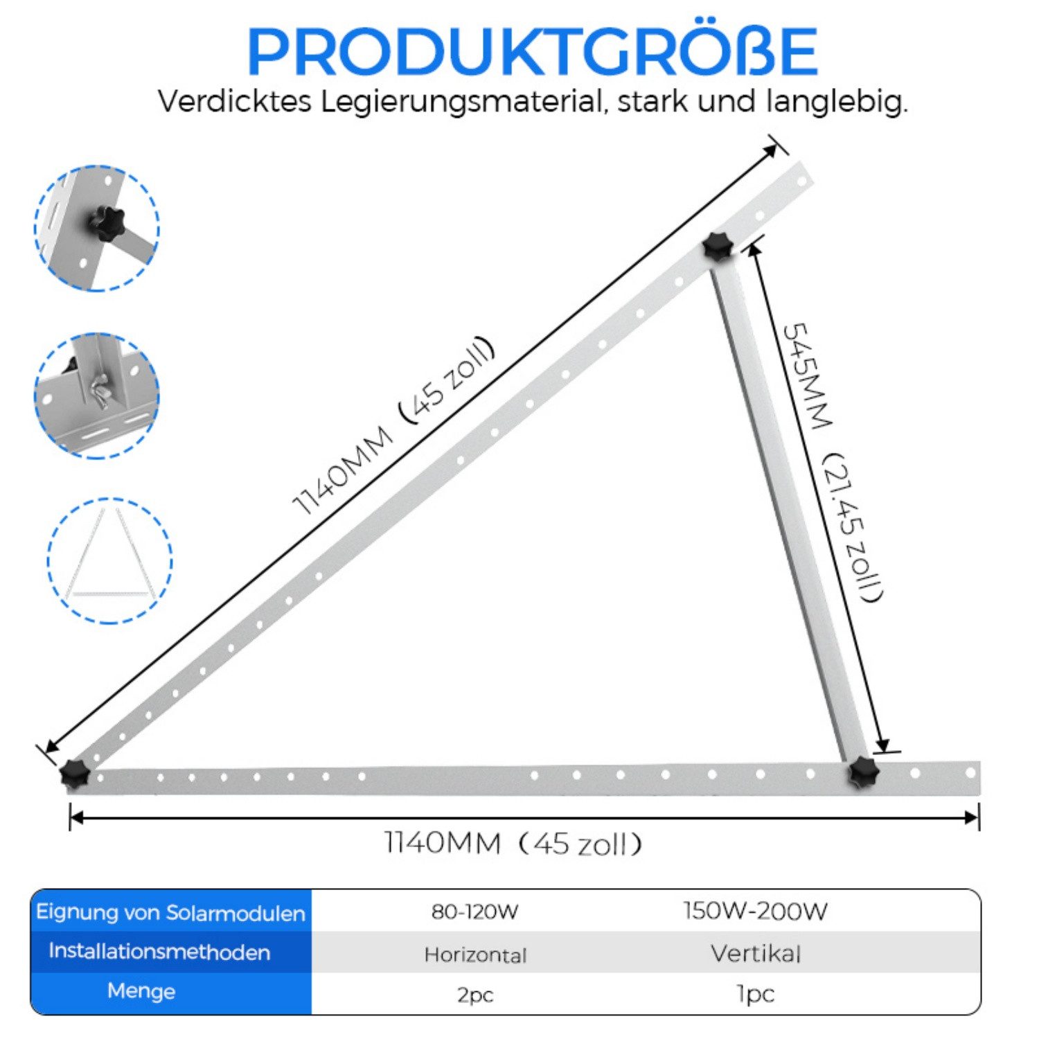 Rhein Beleuchtung Solarmodul-Halterung 4x Solarpanel Halterung & Balkonkraftwerk Halterung 114cm, (bis 45 Zoll, Set, 4-tlg., Für 100-800W Module bis 115cm - Für – Bild 5 von 5