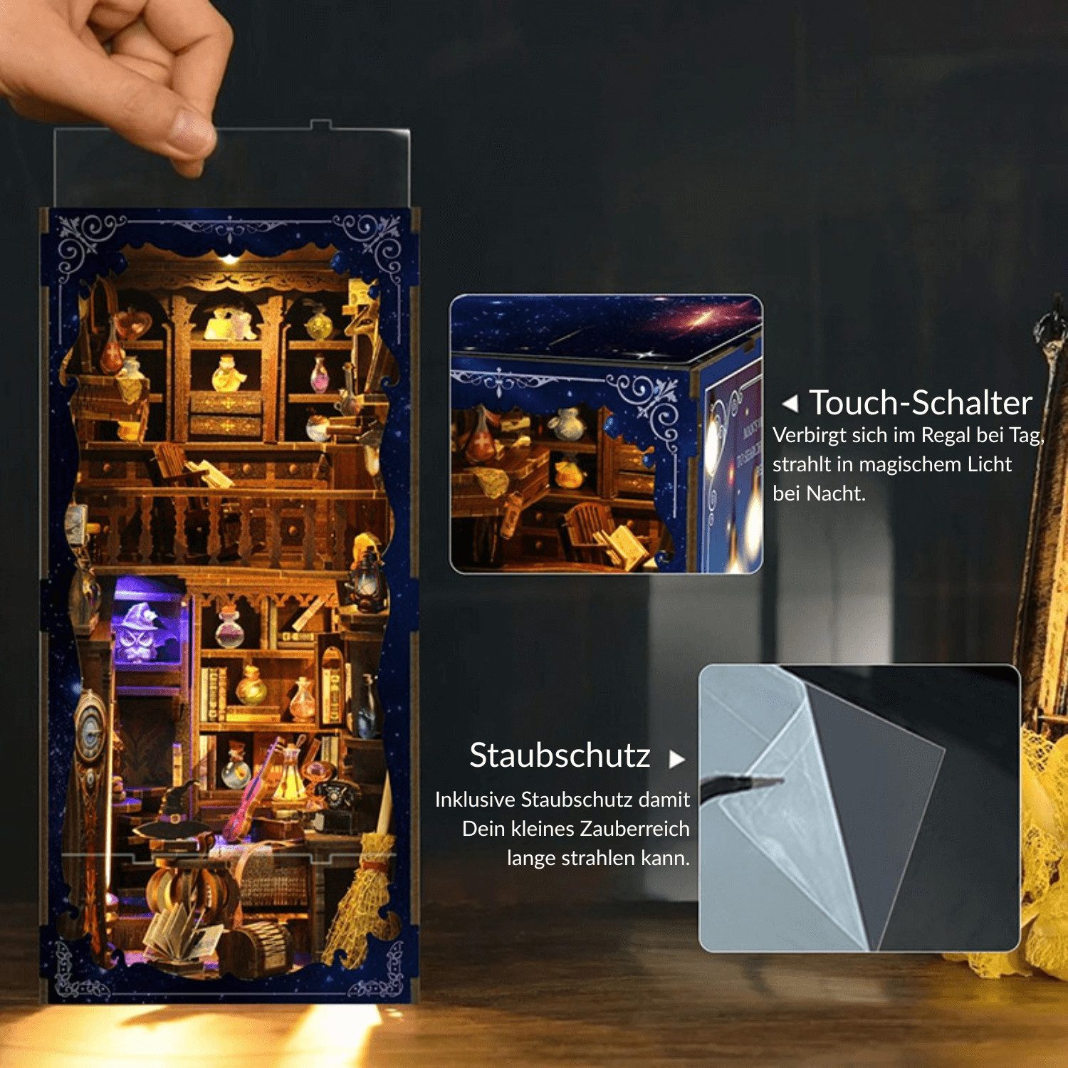 MagicHolz Buchstütze Magic Lab Diorama mit LED-Beleuchtung aus Holz, mit Beleuchtung – Bild 3 von 5