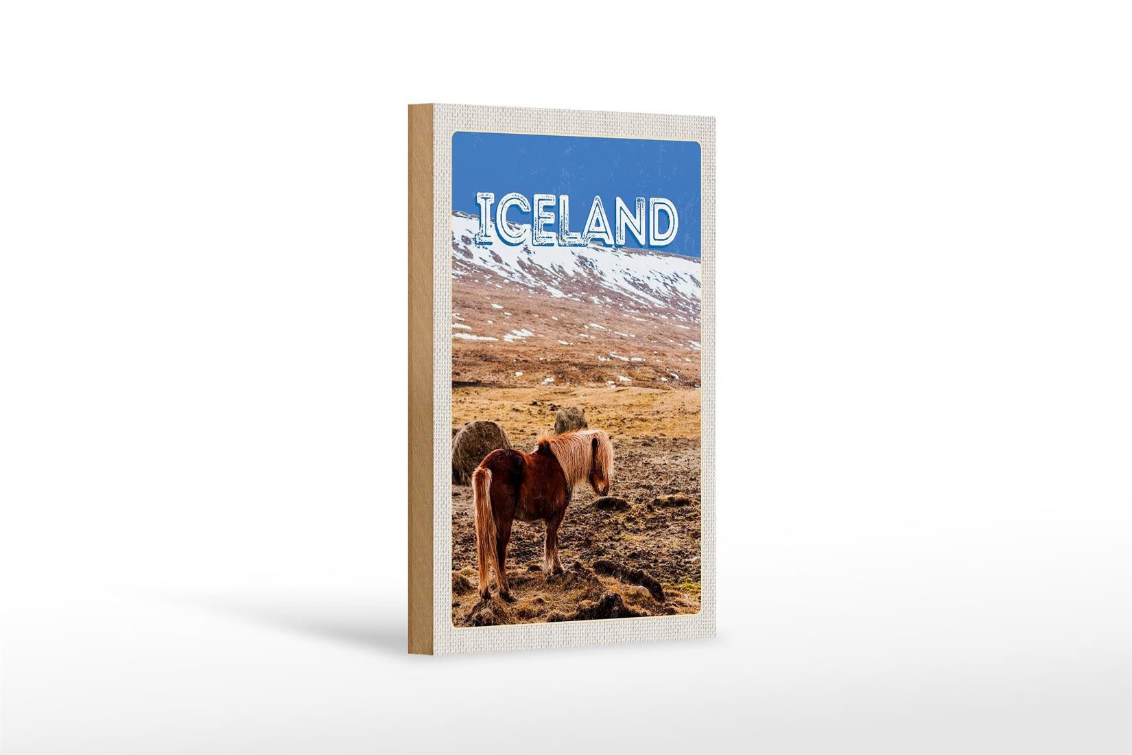 Holzbild Reise 12x18 cm Iceland Pony icelandic horse