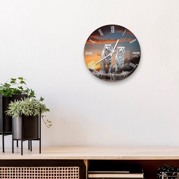 DEQORI Wanduhr 'Weiße Tiger im Abendlicht' (Glas Glasuhr modern Wand Uhr Design Küchenuhr)