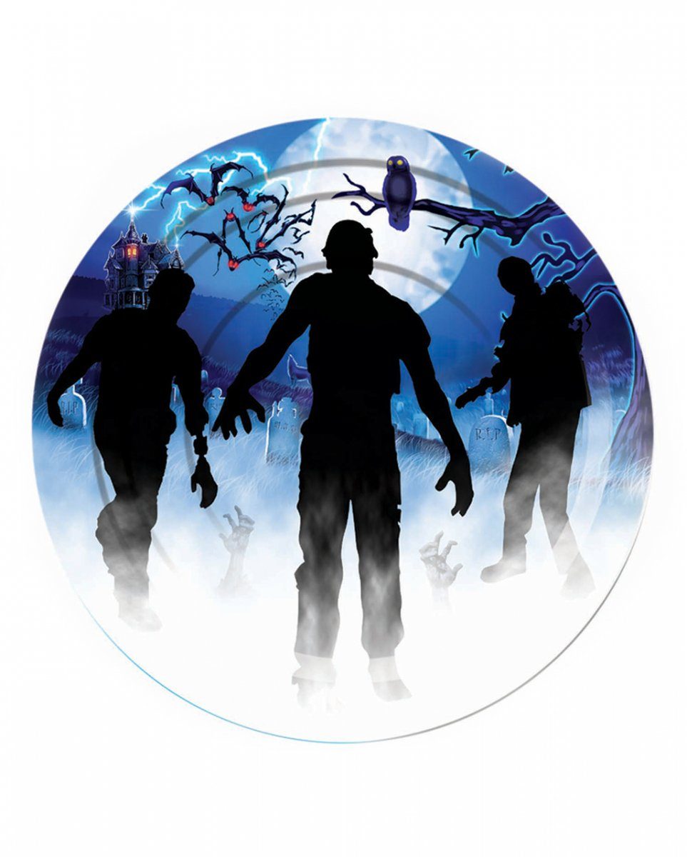 Horror-Shop Dekofigur Zombie Party Pappteller 8 Stück für Halloween & Mo