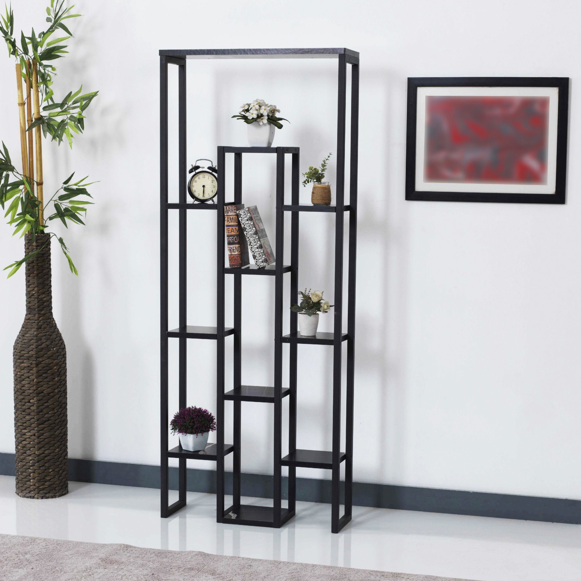 en.casa Blumenständer, Blaavandshuk Pflanzengestell mit 11 Ebenen Schwarz/Marmor-Optik