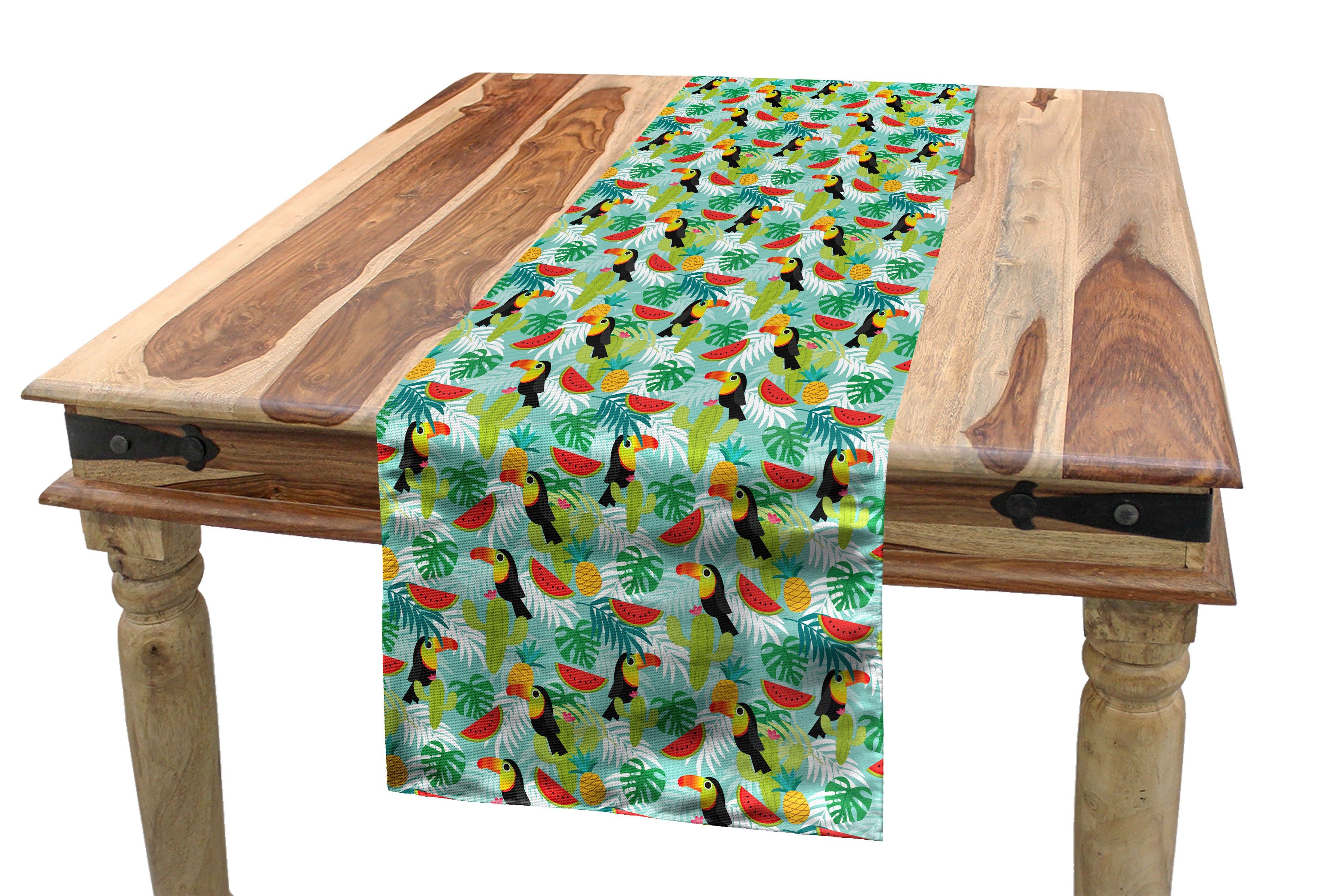 Summer Küche Abakuhaus Tischläufer Dekorativer Print Forest Birds Cactus Esszimmer Tischläufer, Rechteckiger