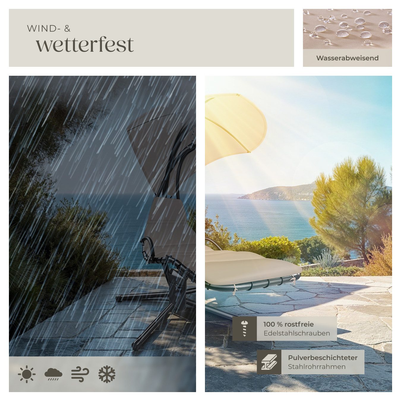 tectake Hängesessel Hängeliege, großes Sonnendach mit UV-Schutz